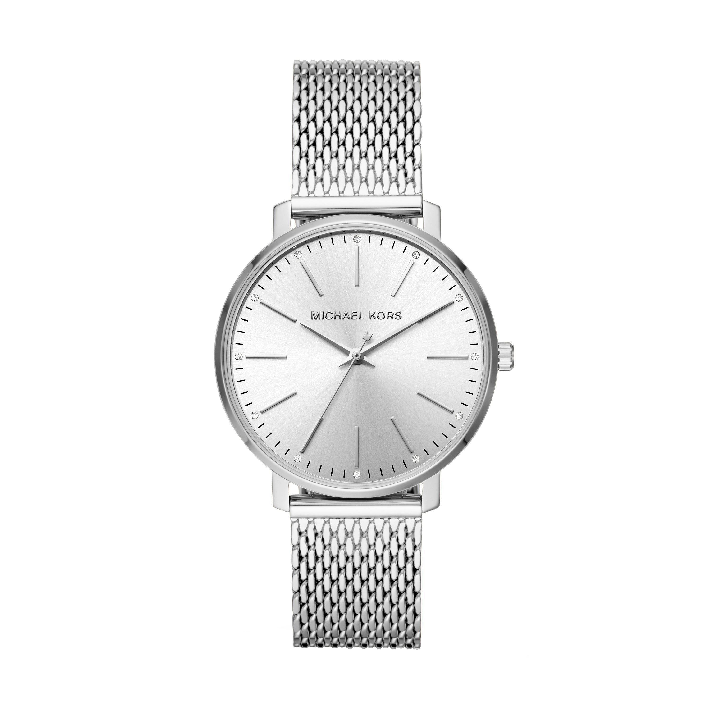 Ladies Pyper Silver-Tone Crystal Accent Mesh Watch Silver Dial