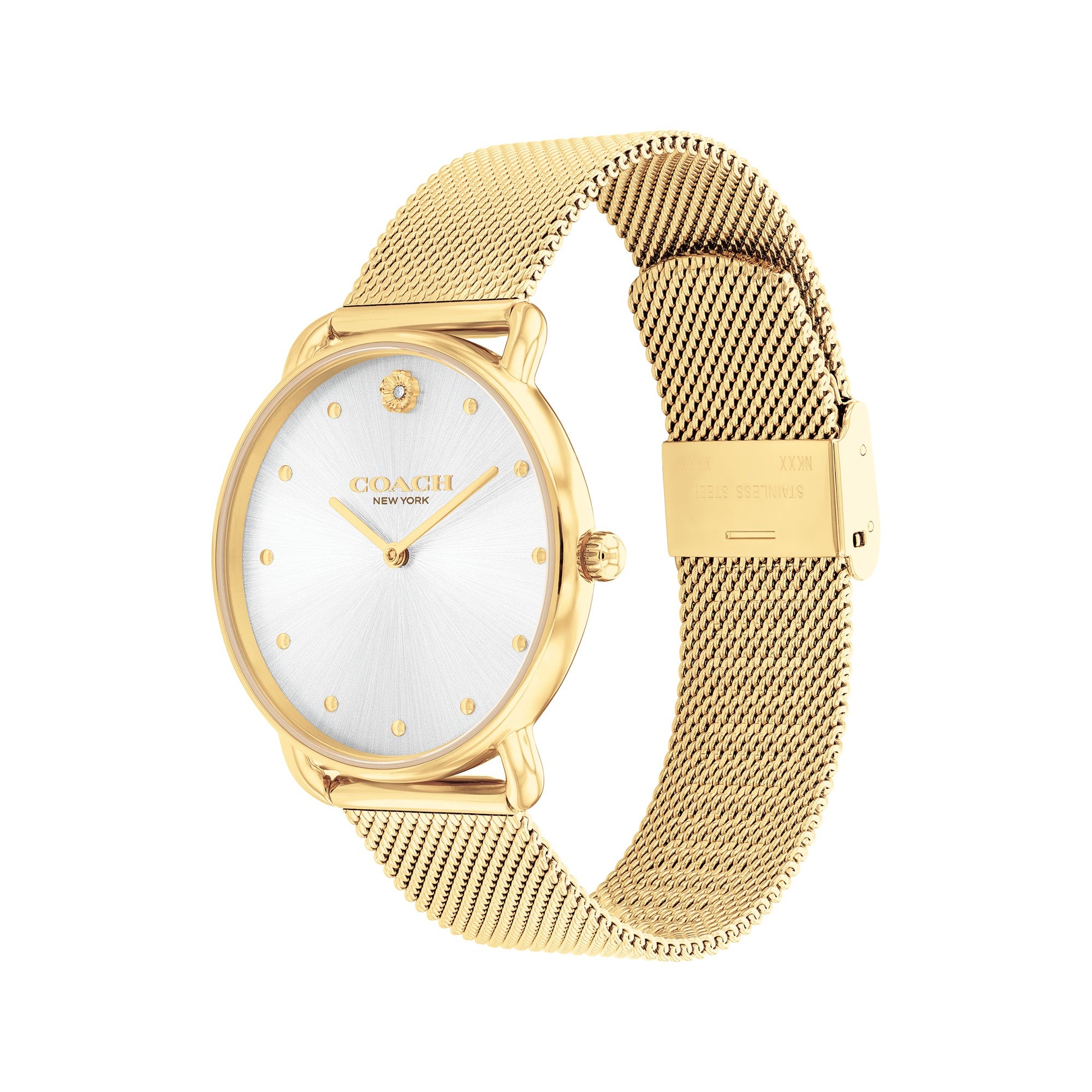 Ladies' Elliot Gold-Tone Stainless Steel Mesh Watch, Silver Dial