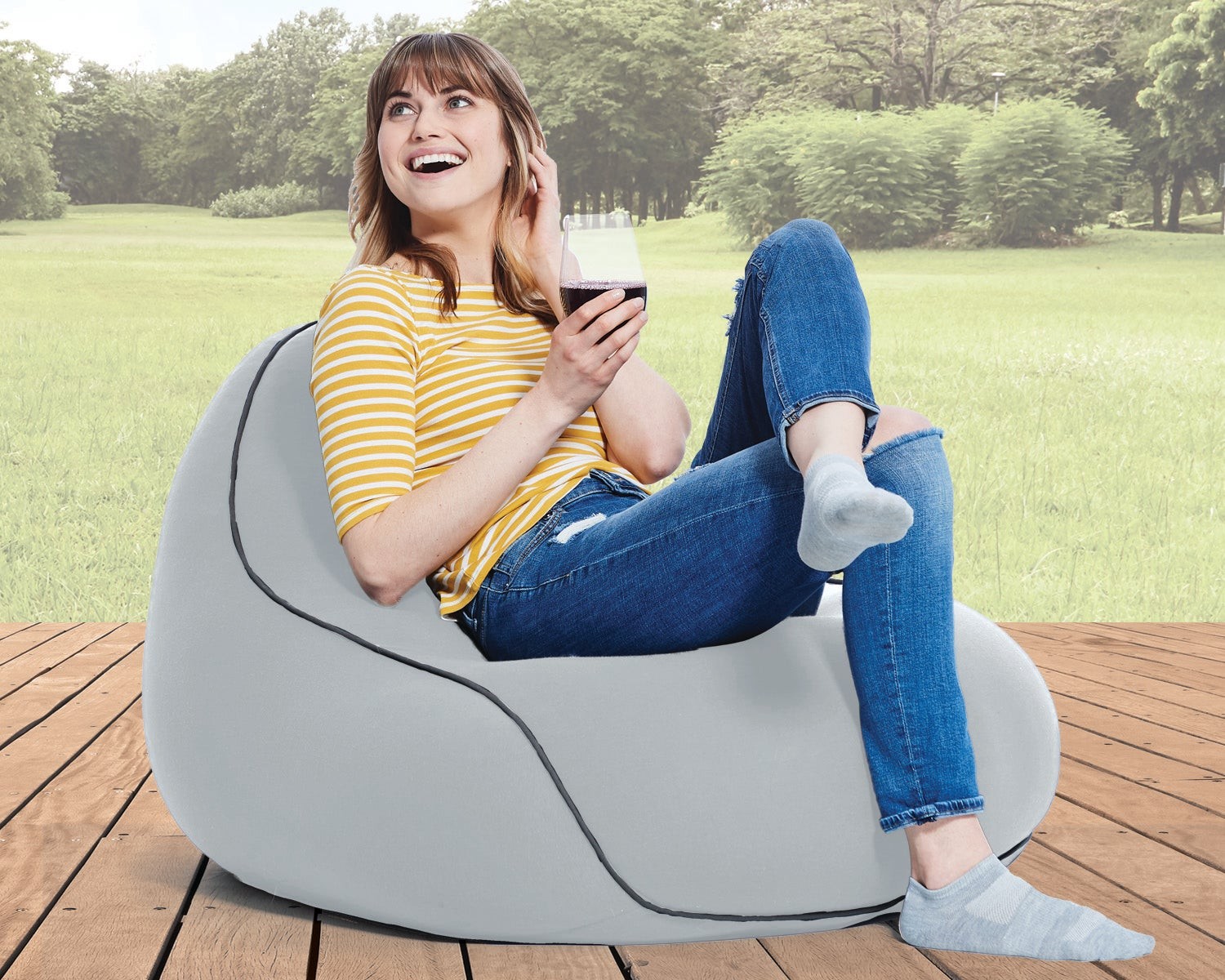 Zoola Lounger Outdoor Bean Bag Chair Pebble