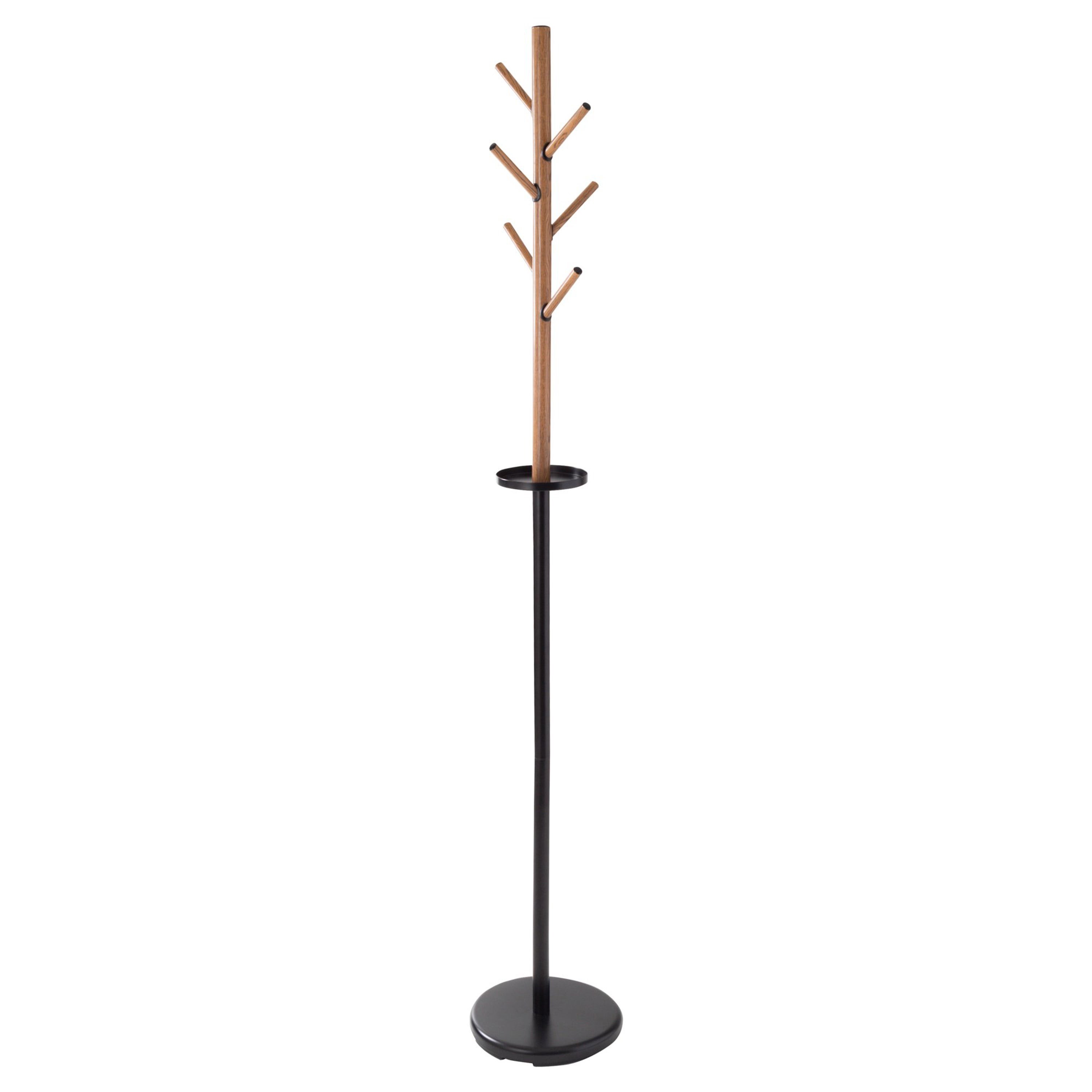 Freestanding Coat Rack w/ Tree Design & Accessory Tray Black/Brown