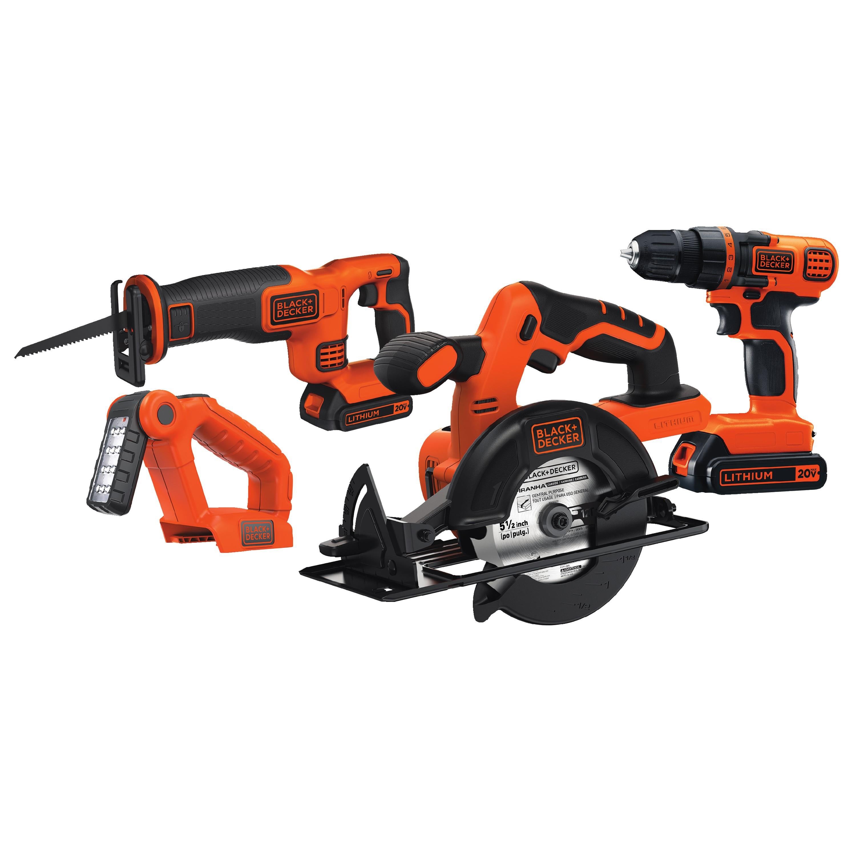 20V Max DIY 4 Tool Kit - Drill/Driver Circ Saw Recip Saw Work Light