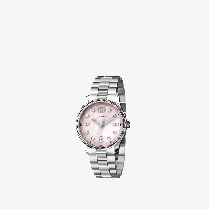 Gucci G-Timeless Pink Mother of Pearl Diamond Dial Stainless Steel Watch 29mm - YA1265062