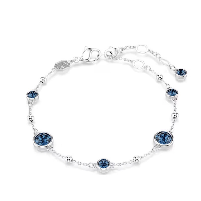 Imber bracelet, Round cut, Blue, Rhodium plated-Medium