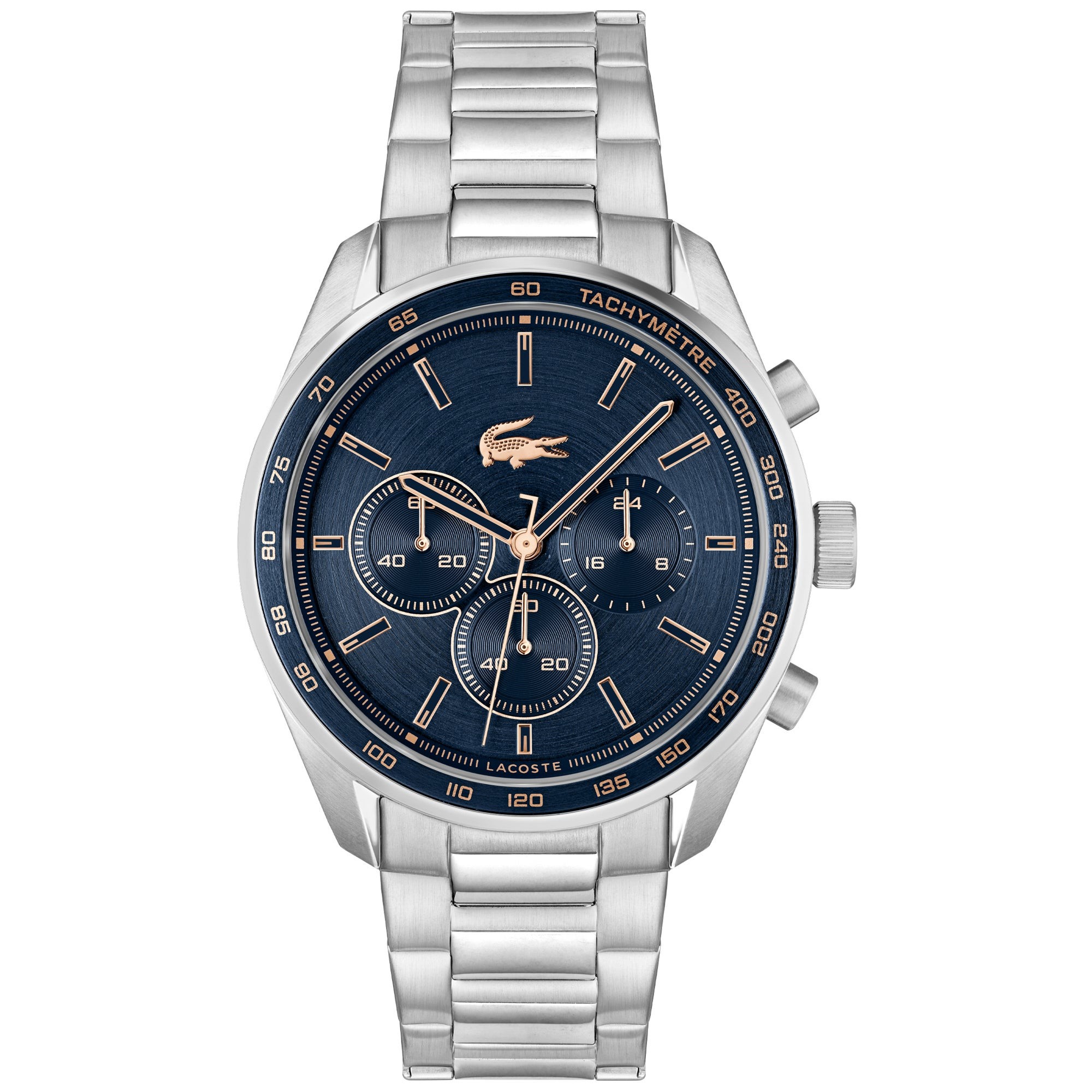 Men's Boston Chronograph Silver-Tone Stainless Steel Watch, Navy Dial