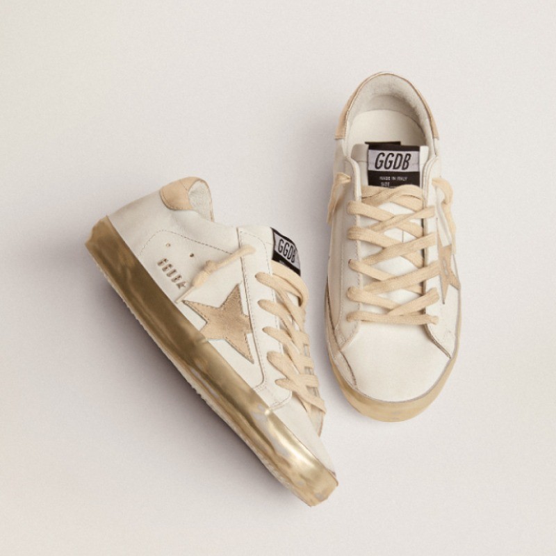 Women's Super-Star with gold sparkle foxing and metal stud lettering sneakers Size 6
