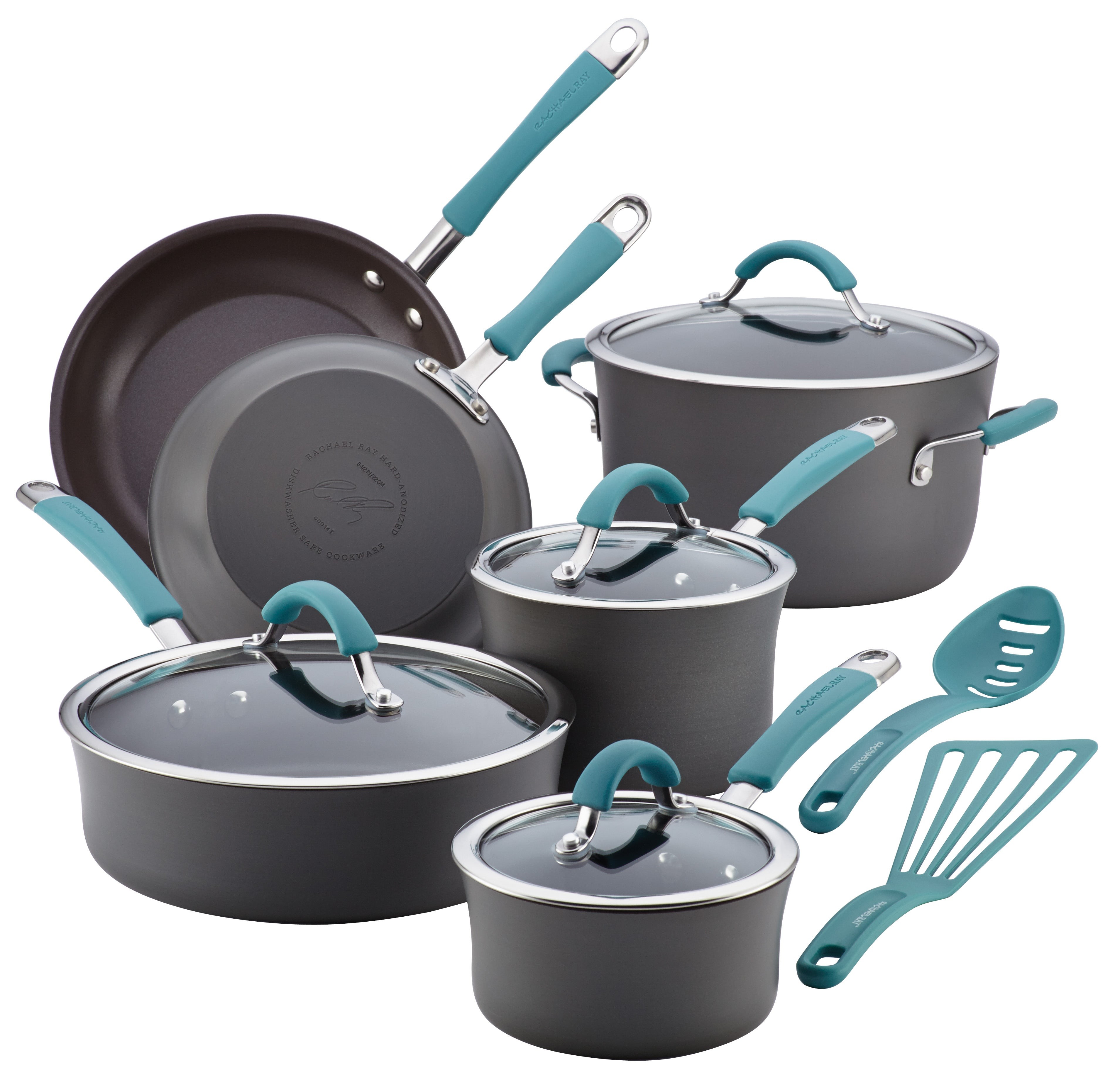 12pc Cucina Hard-Anodized Cookware Set Agave Blue