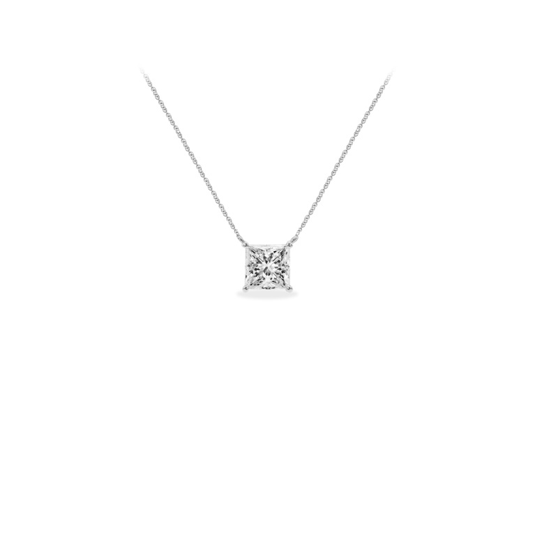 Princess Solitaire Necklace in 10K White Gold