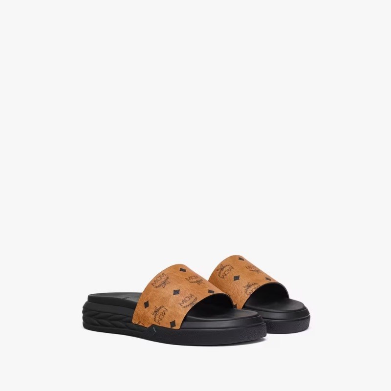 MCM Visetos Slide Sandals size 40 Cognac