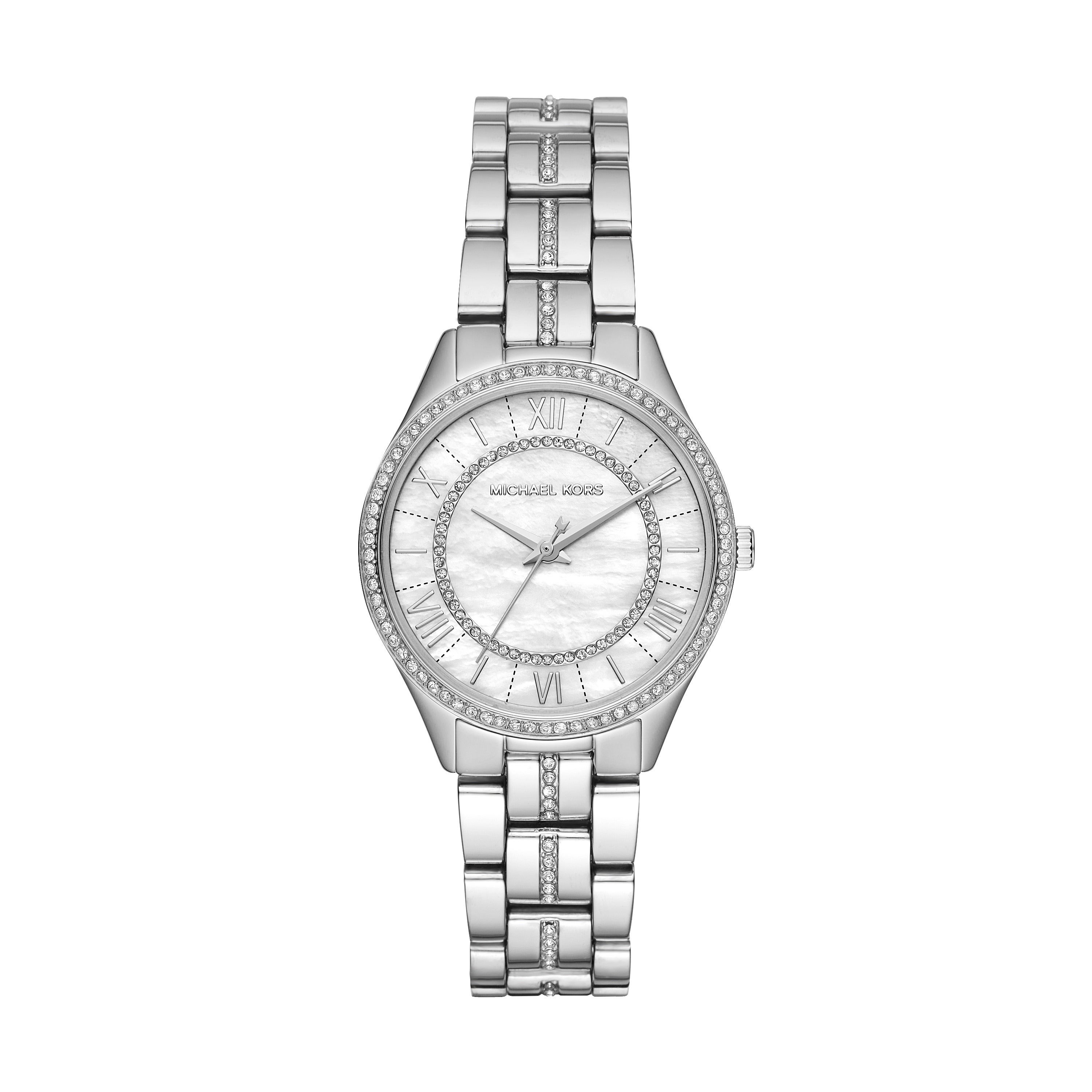 Ladies Mini Lauryn Pave Slv-Tone Watch Mother-of-Pearl Dial