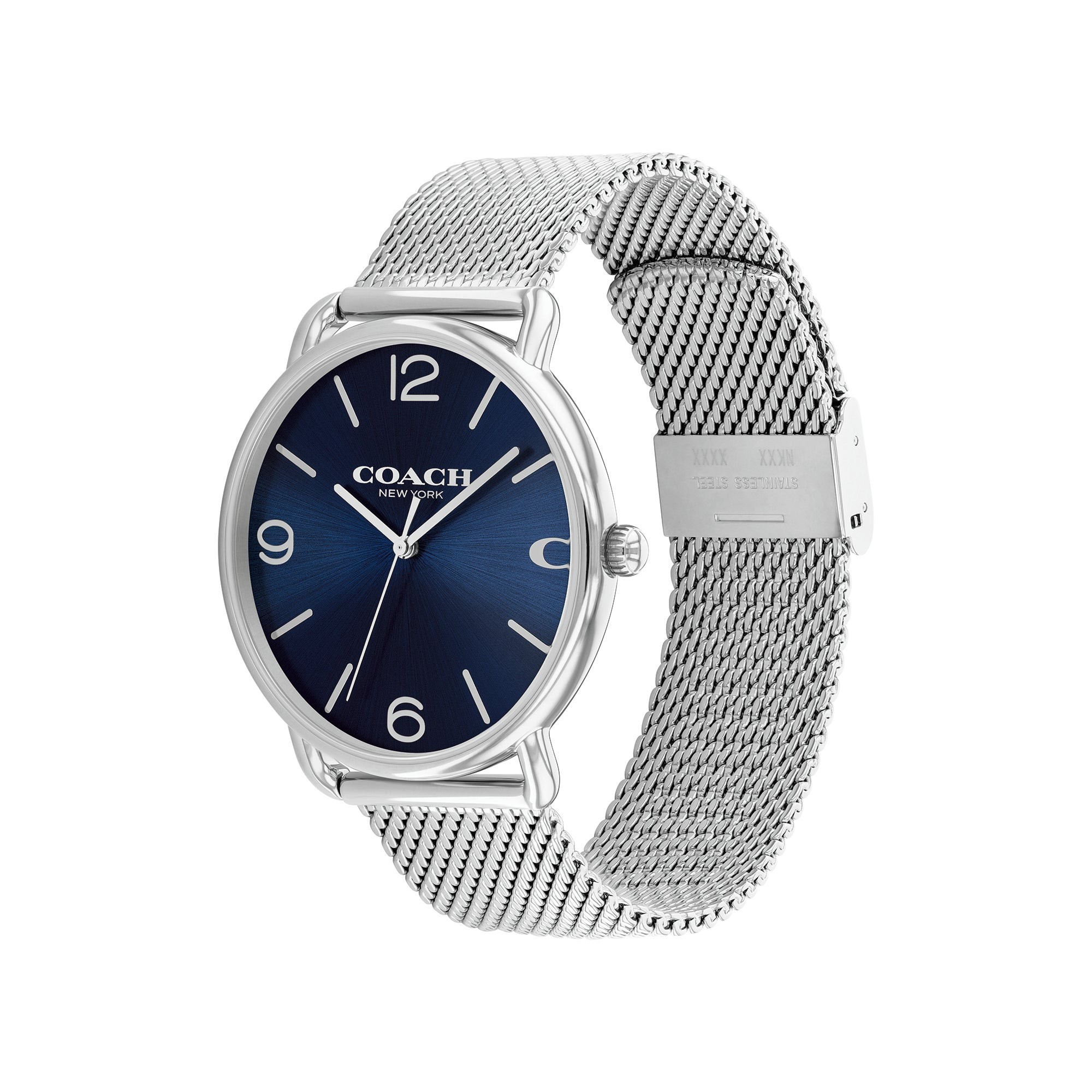 Men's Elliot Silver-Tone Stainless Steel Mesh Watch, Navy Dial