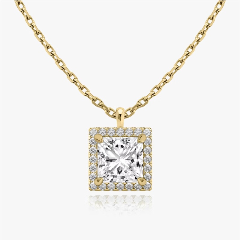Square Halo Necklace in 14K Yellow Gold