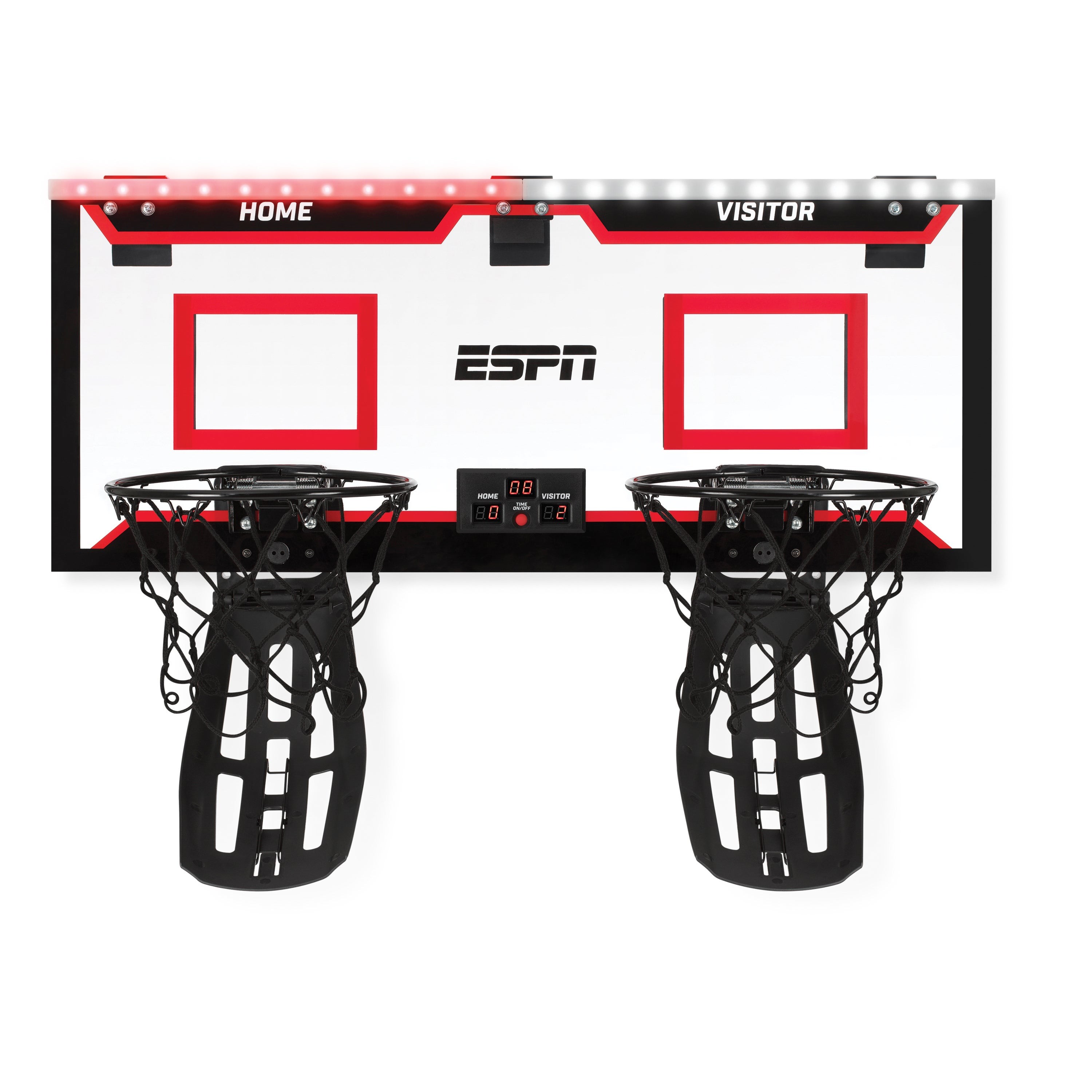 Dual Over-the-Door Hoop w/ 4 Mini Basketballs LED Lights & Scoreboard