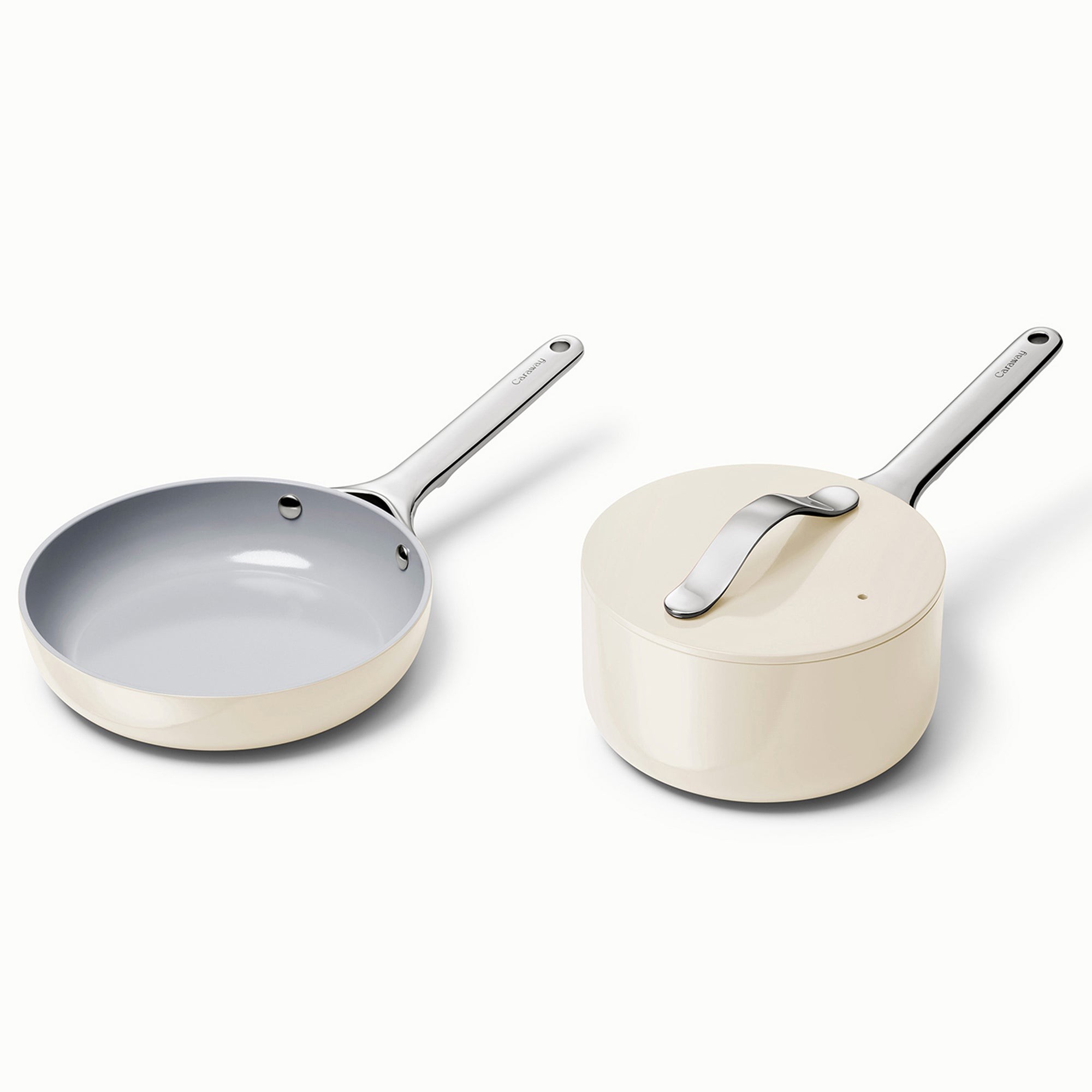 Nonstick Ceramic Minis Duo Cookware Set - Fry Pan & Saucepan Cream