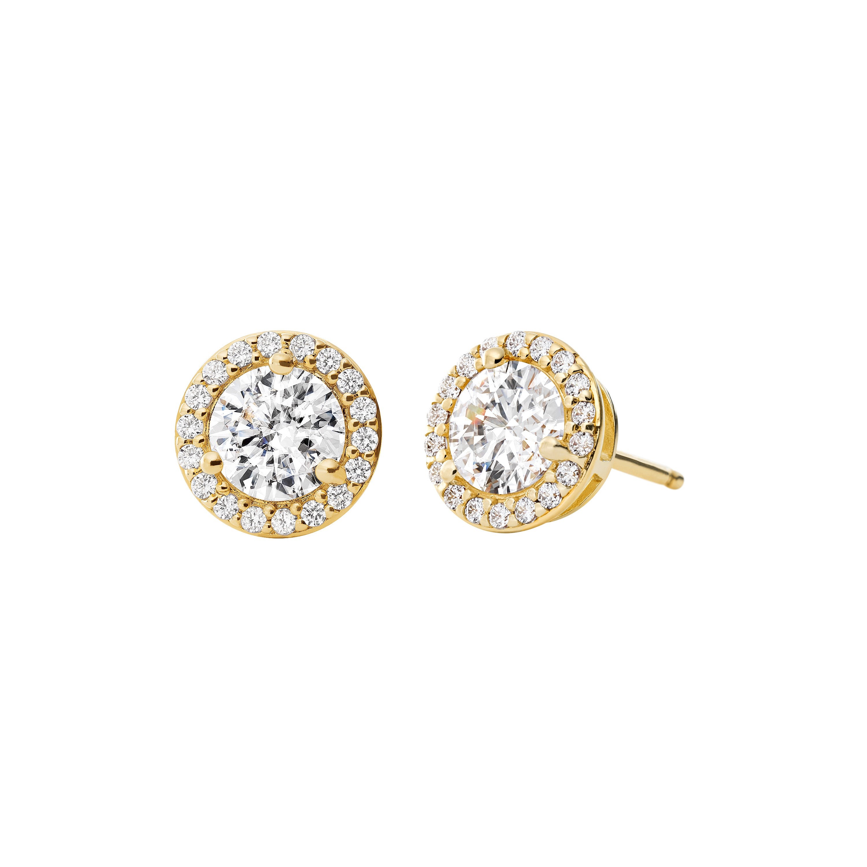 Sterling Gold Pave Round Stud Earrings