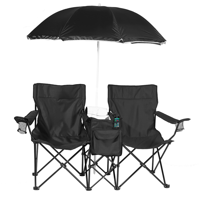 Music Vacation 2 Chairs with Umbrella Cooler and Speakers - (Black)