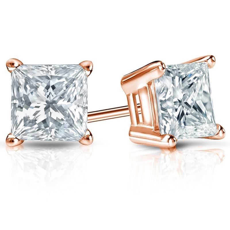 Princess Cut Privilege Diamond Stud 14K Rose Gold Earring