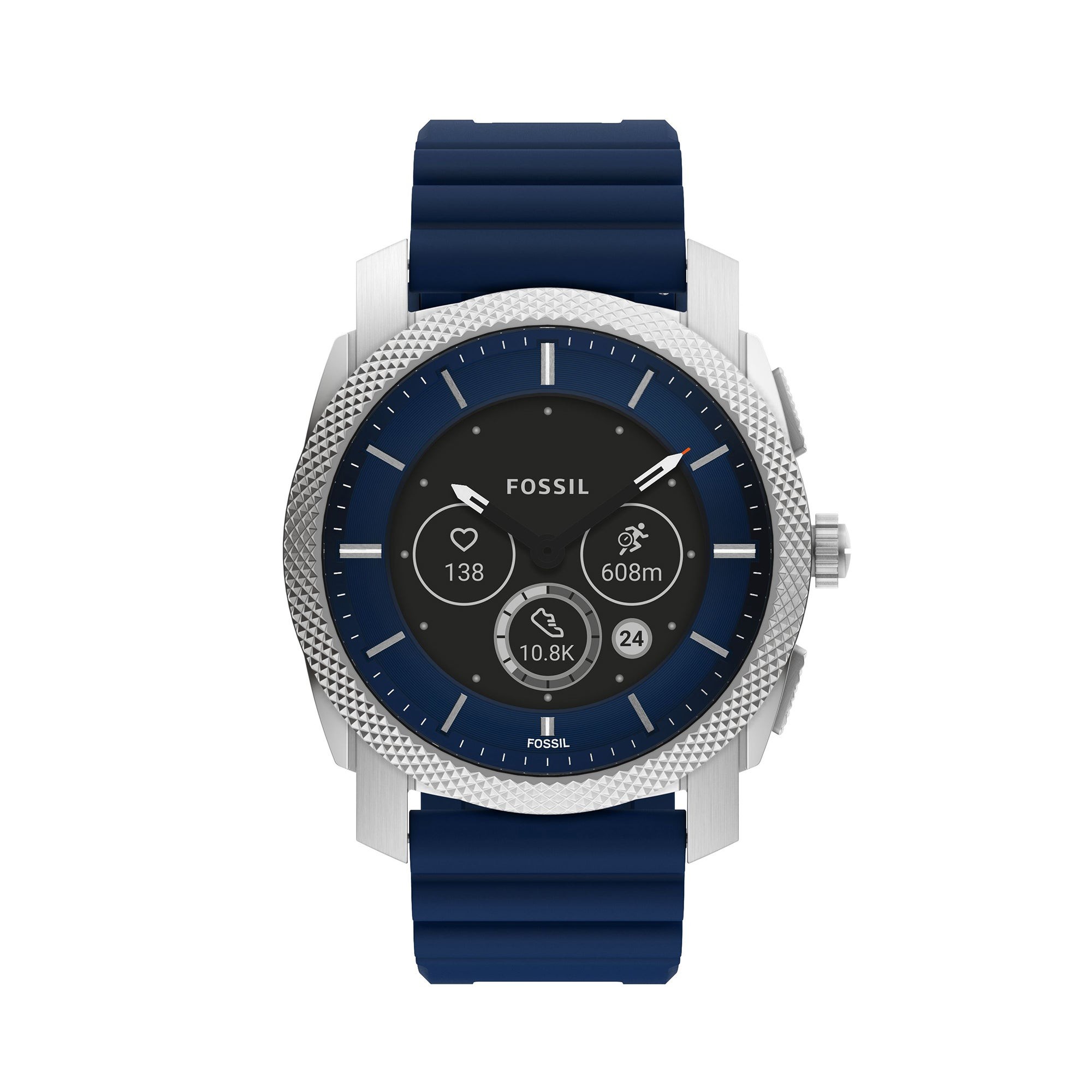 Men's Machine Gen 6 Hybrid Silver & Navy Silicone Strap Watch, Navy Dial