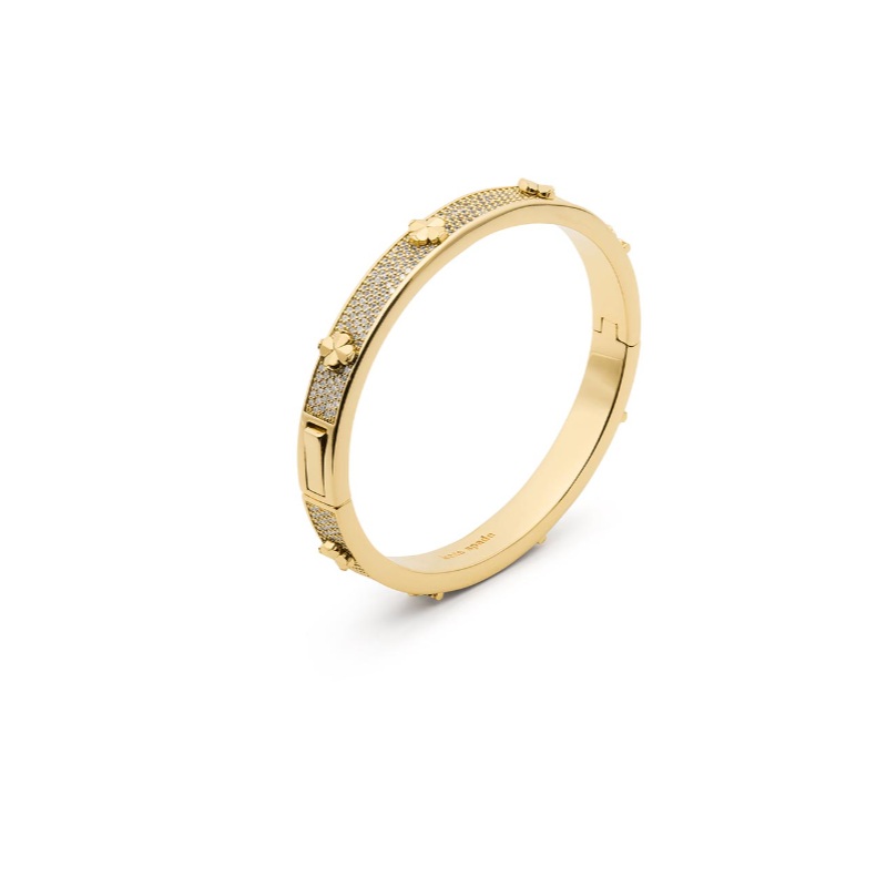 Spade flower pave hinge bangle Clear/Gold