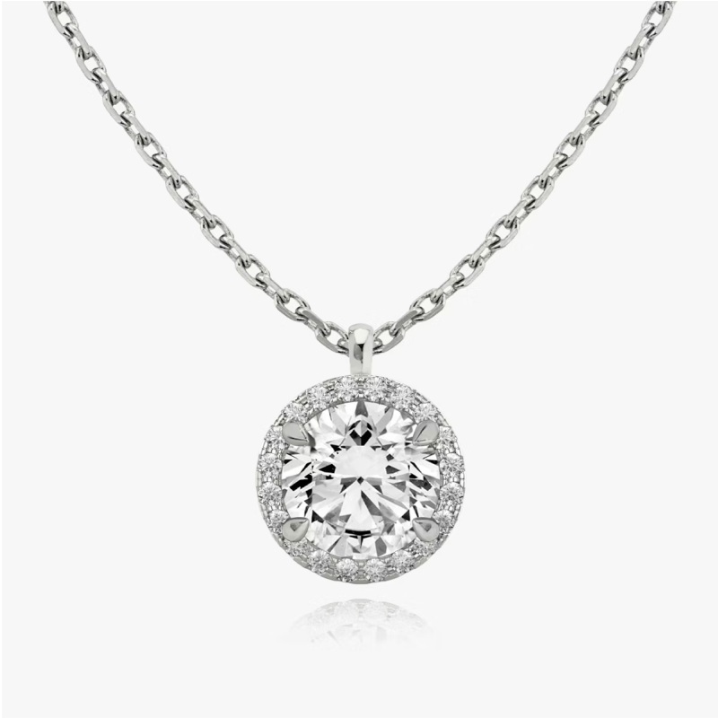 Halo Necklace in 14K White Gold