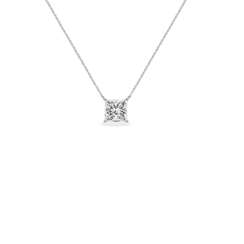 Princess Solitaire Necklace in 10K White Gold
