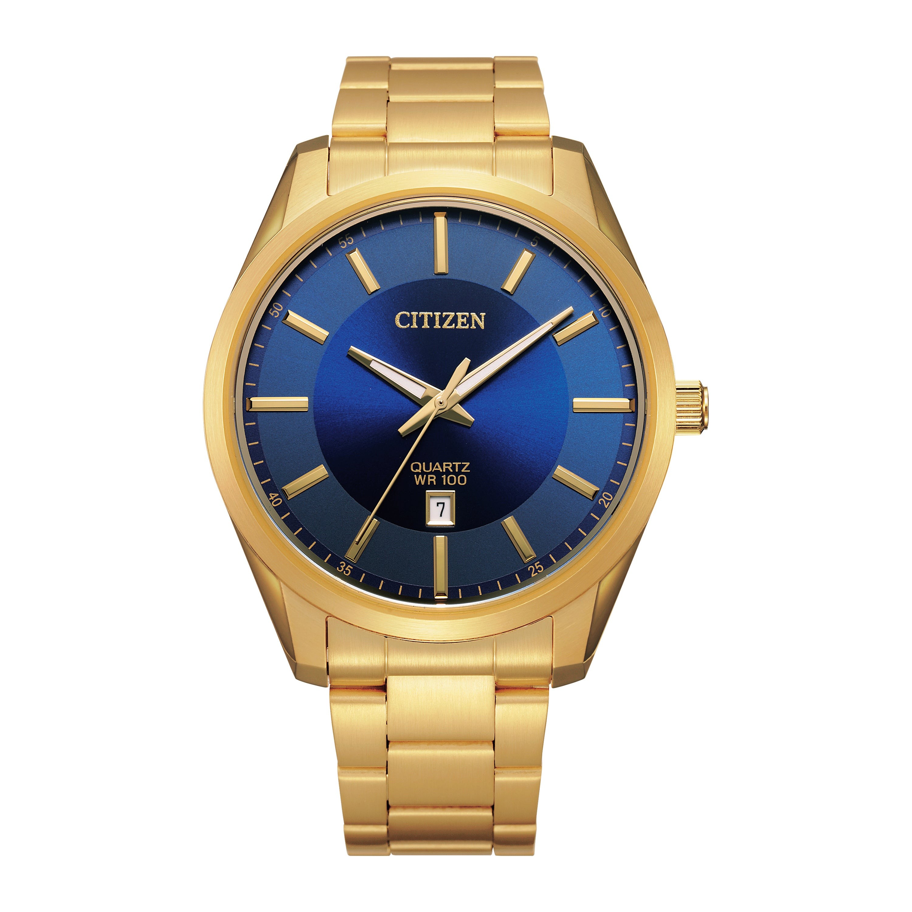 Men's Quartz Gold-Tone Stainless Steel Watch, Blue Dial