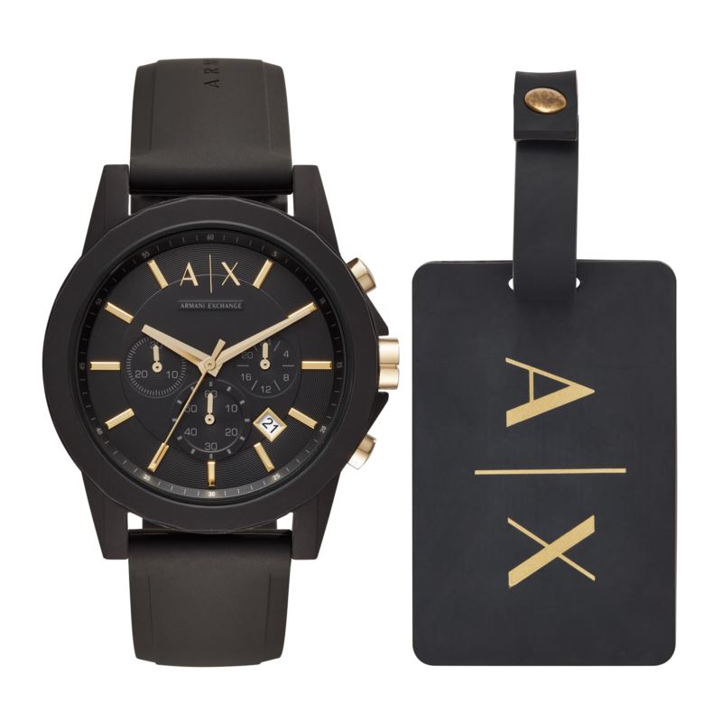 Mens Outerbanks Black Silicone Watch and Luggage Tag Gift Set