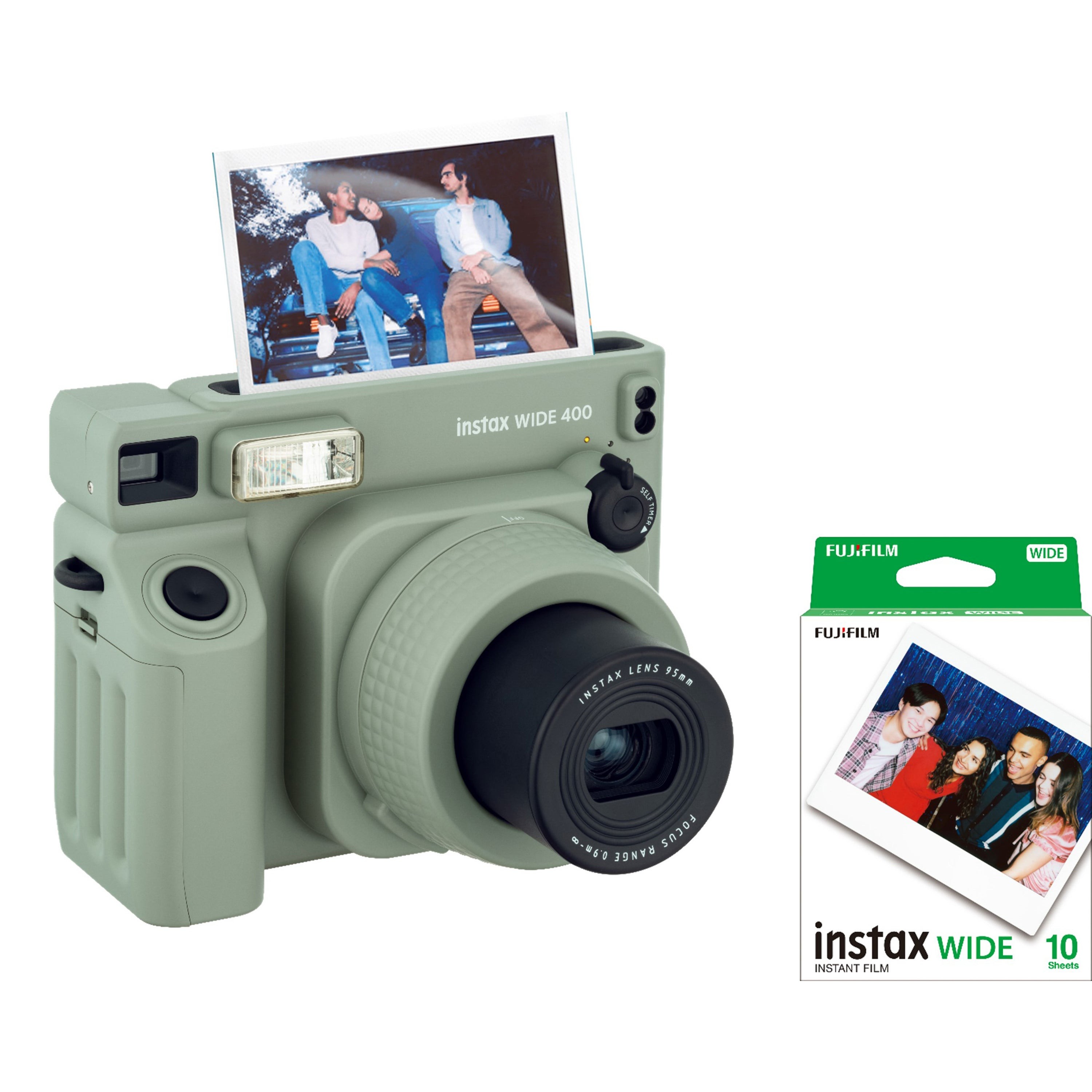 Instax WIDE 400 Camera Bundle w/ 10 Count Film Green