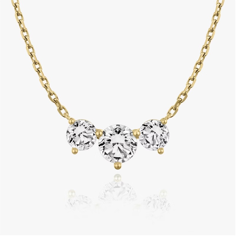 Round Three Stone Necklace in 14K Yellow Gold
