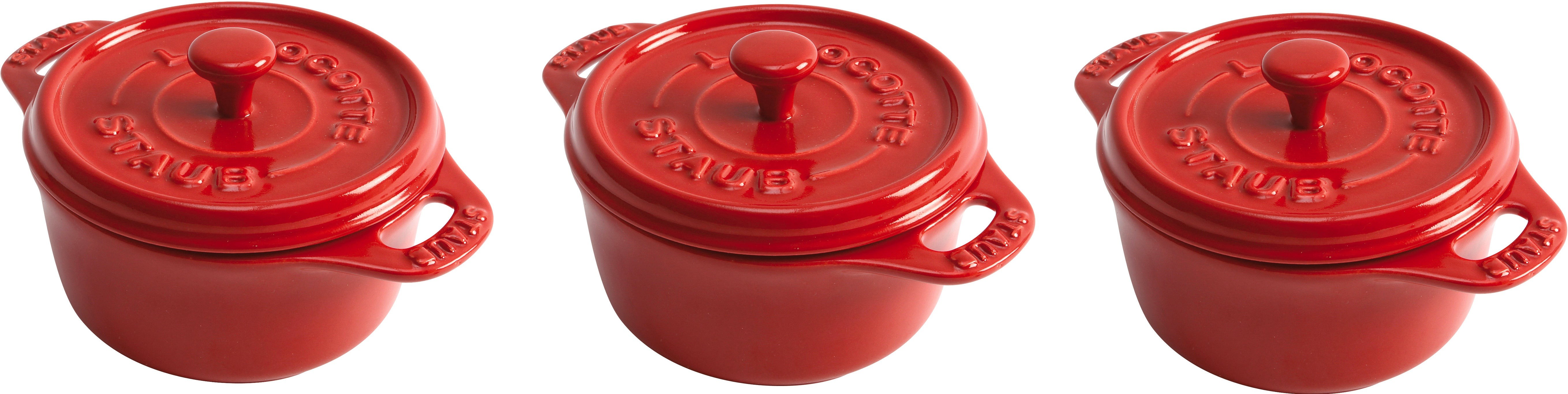 3pc Ceramic Mini Dutch Oven Set Cherry