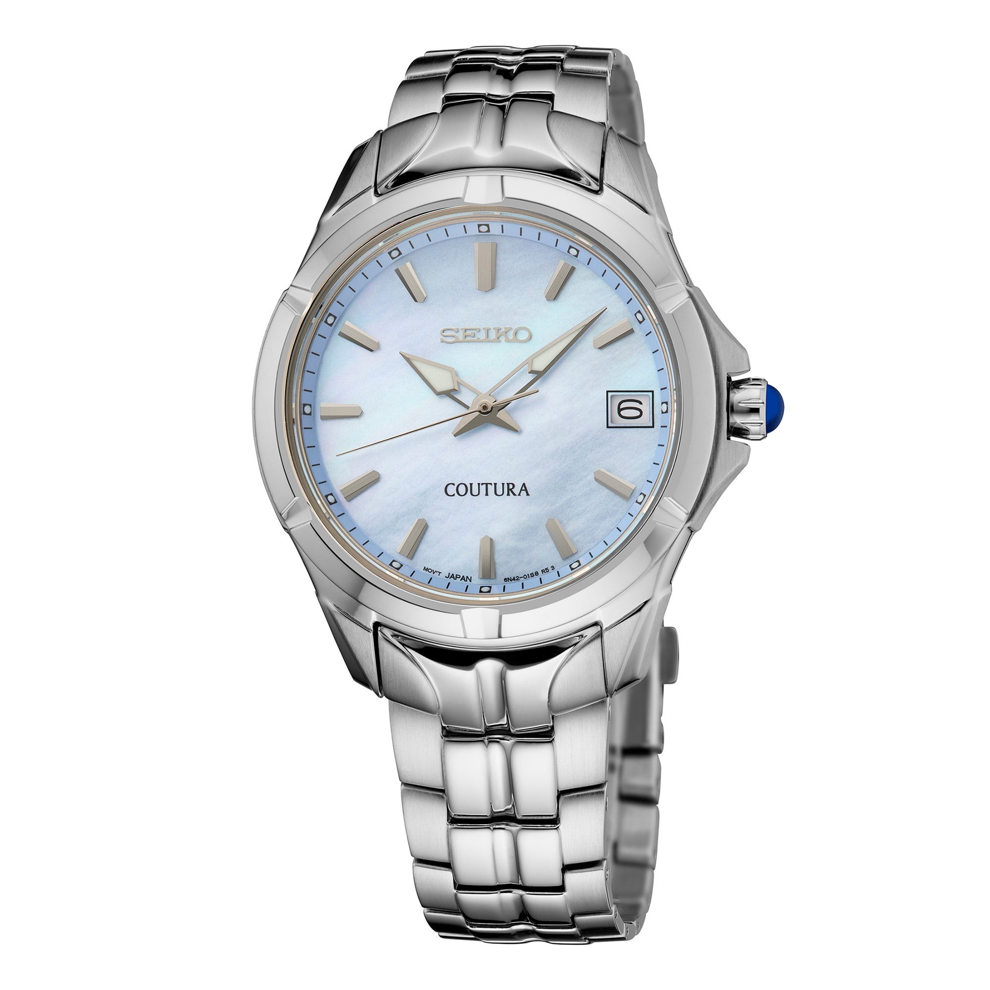 Ladies' Coutura Silver-Tone Stainless Steel Watch, Blue MOP Dial