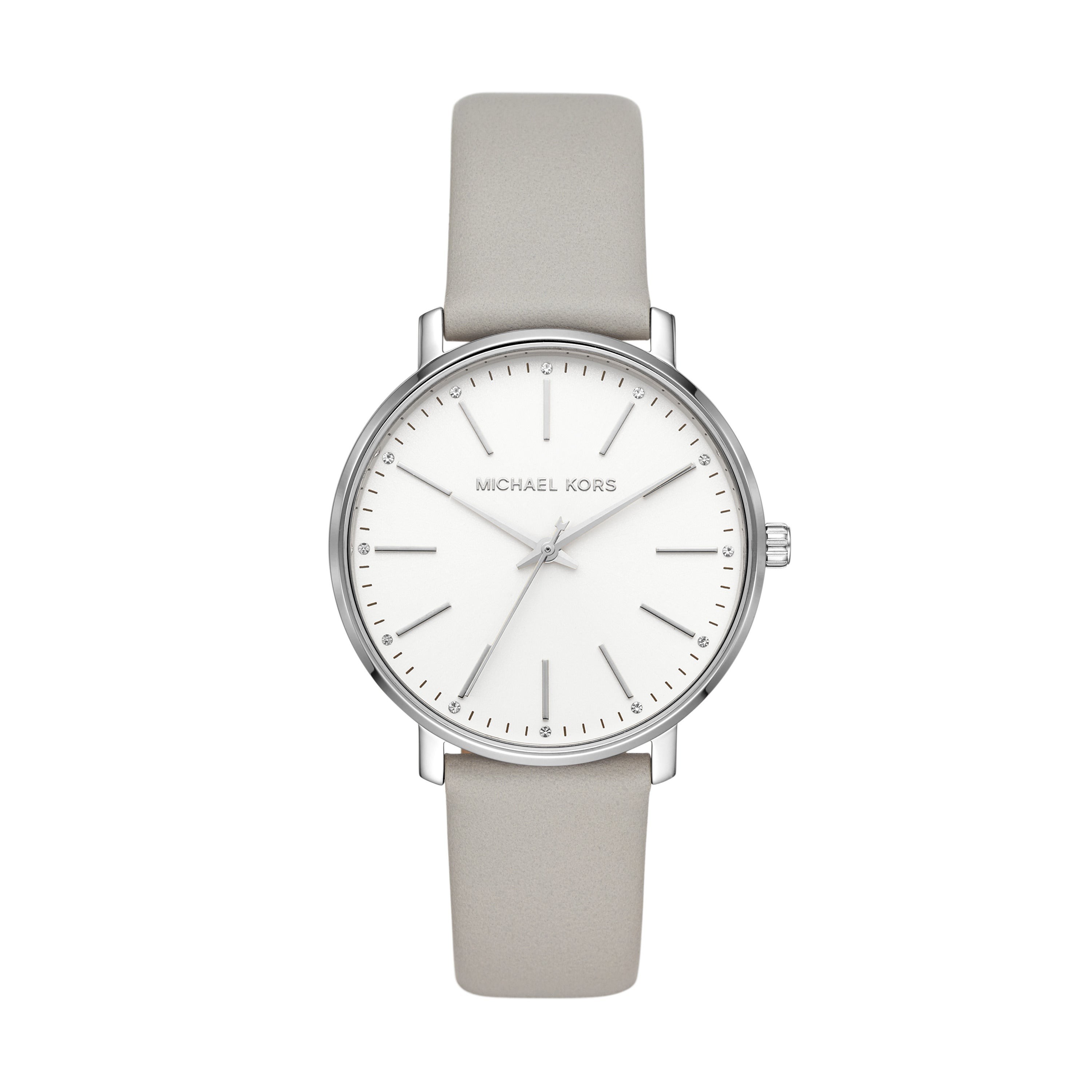 Ladies Pyper Gray Leather Strap Watch White Dial