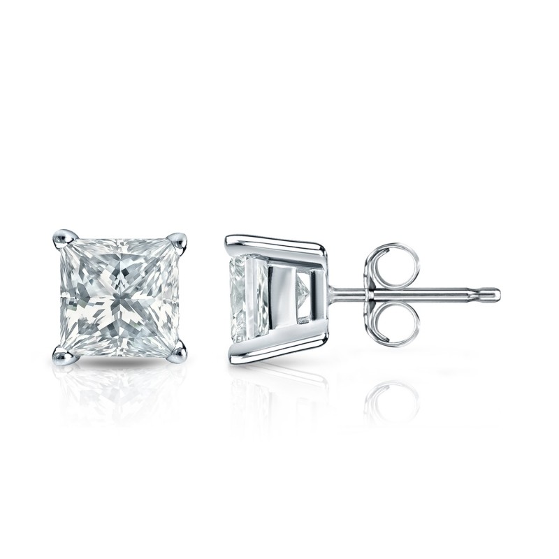 Princess cut Lab Grown Diamond Stud in 14K White Gold 1.00ct
