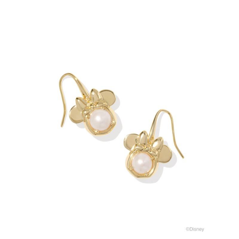 Disney Gold Minnie Mouse Drop Earrings in Freshwater Cultured Pearl