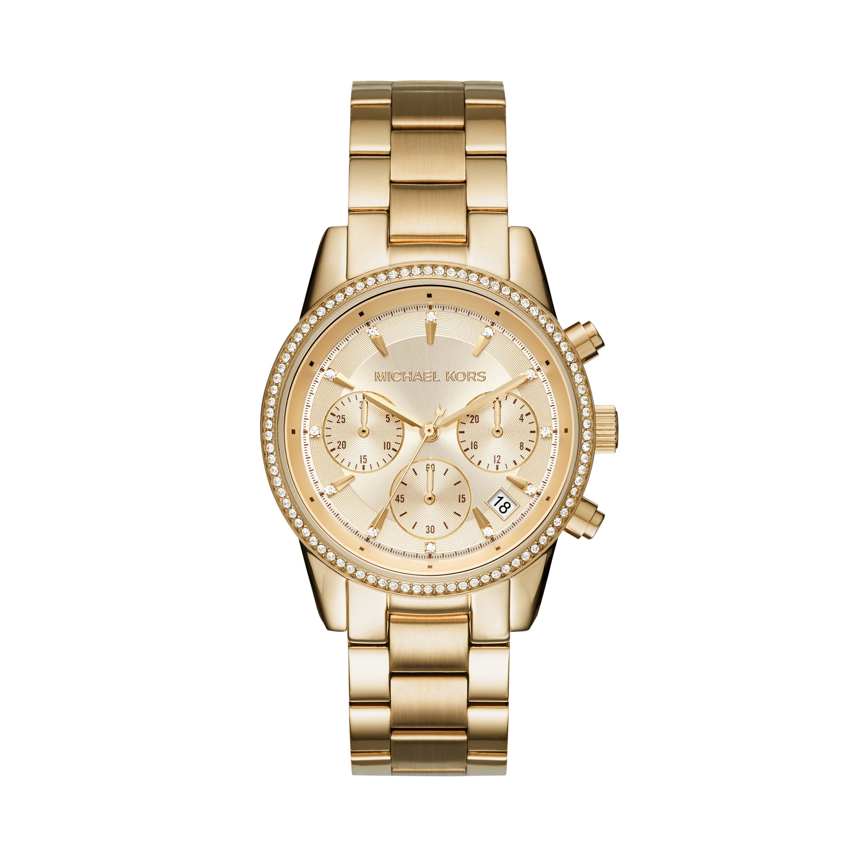 Ladies Ritz Pave Gold-Tone Stainless Steel Watch Gold Dial