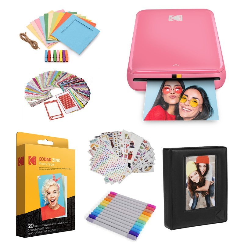 Step Mobile Instant Photo Printer 2x3" (Pink) & Photo Paper Starter Bundle for iOS & Android