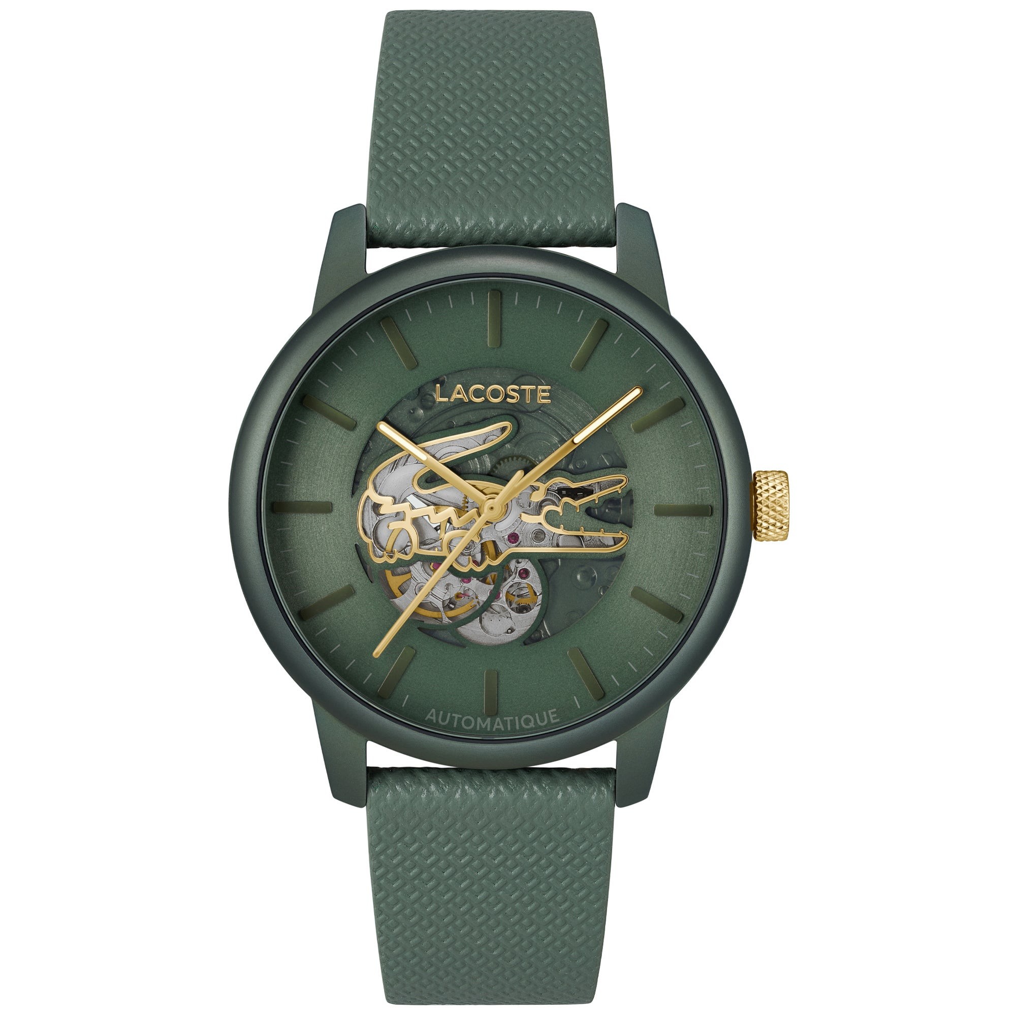 Men's 12.12 Automatique Green Leather Strap Watch, Green Croc Dial