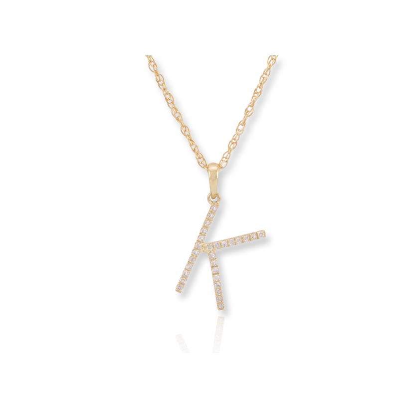 Diamond Initial K Necklace - (Yellow Gold)