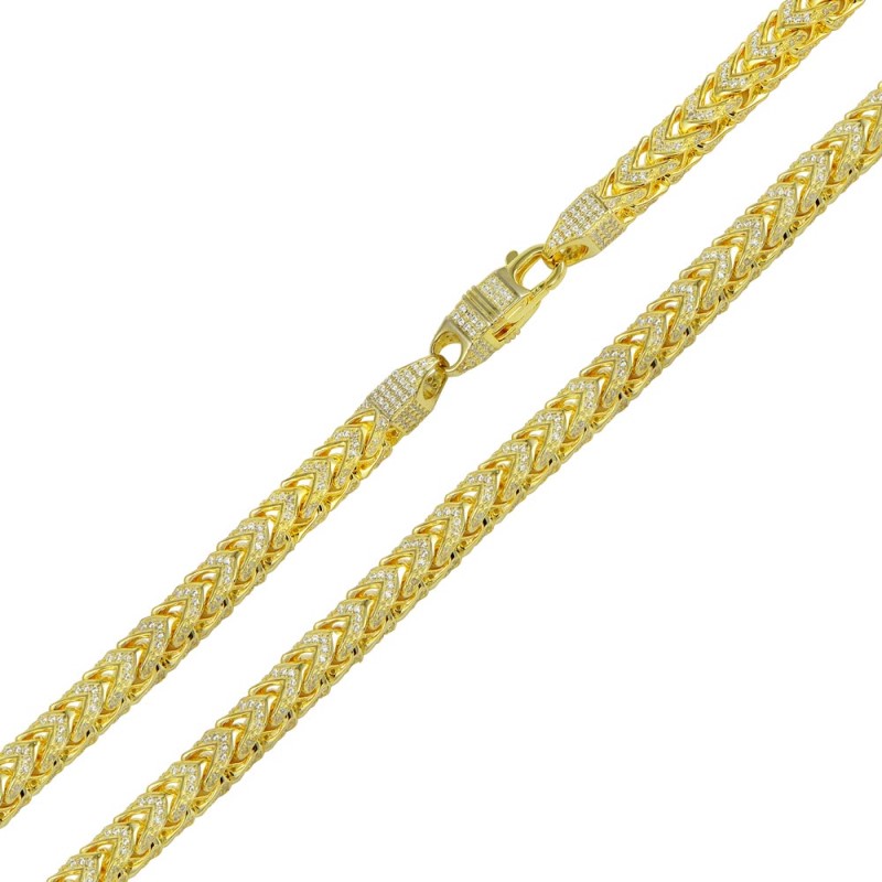 Gold Plated CZ Encrusted Franco Chains - (Sterling Silver)