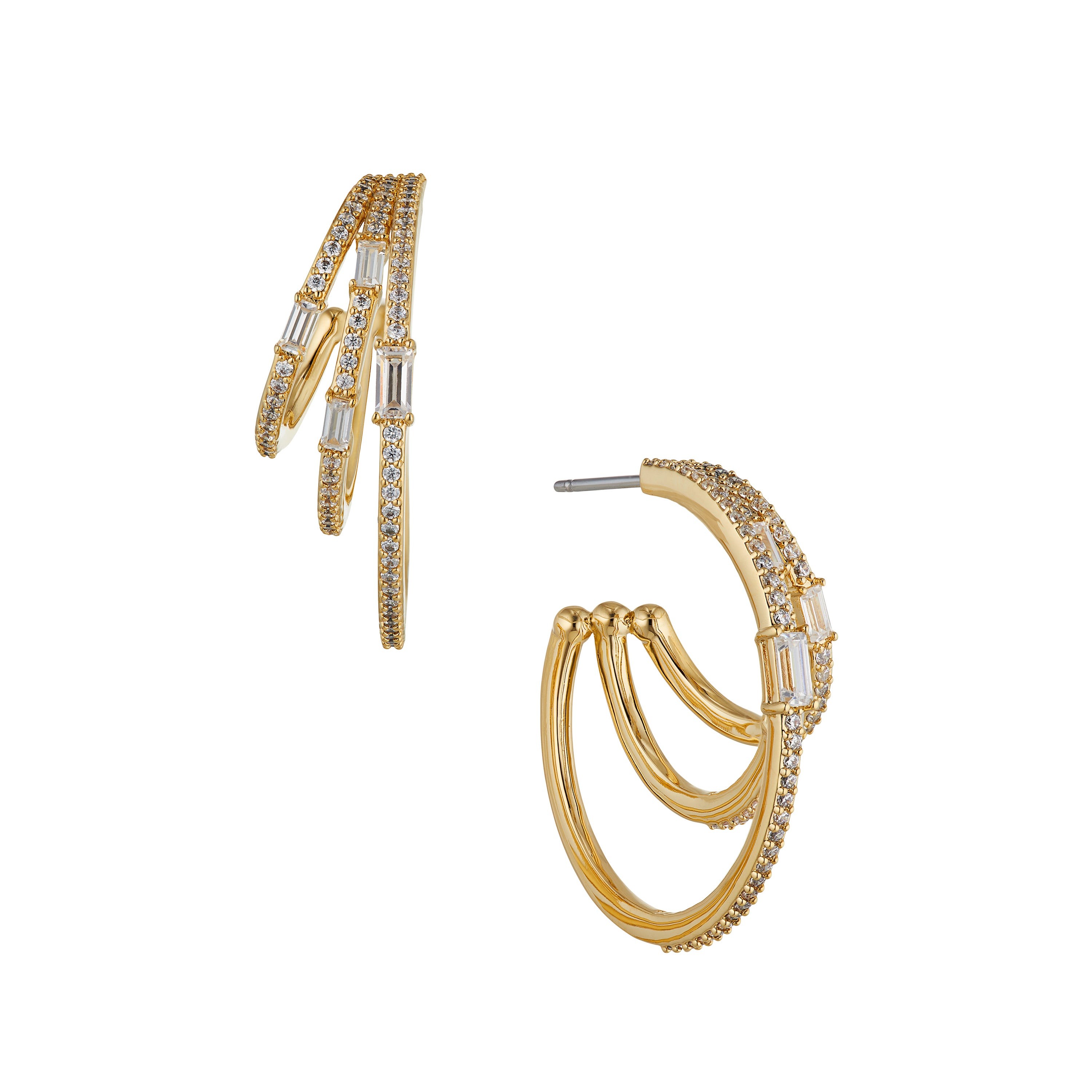 Triple Hoop CZ Earrings Gold