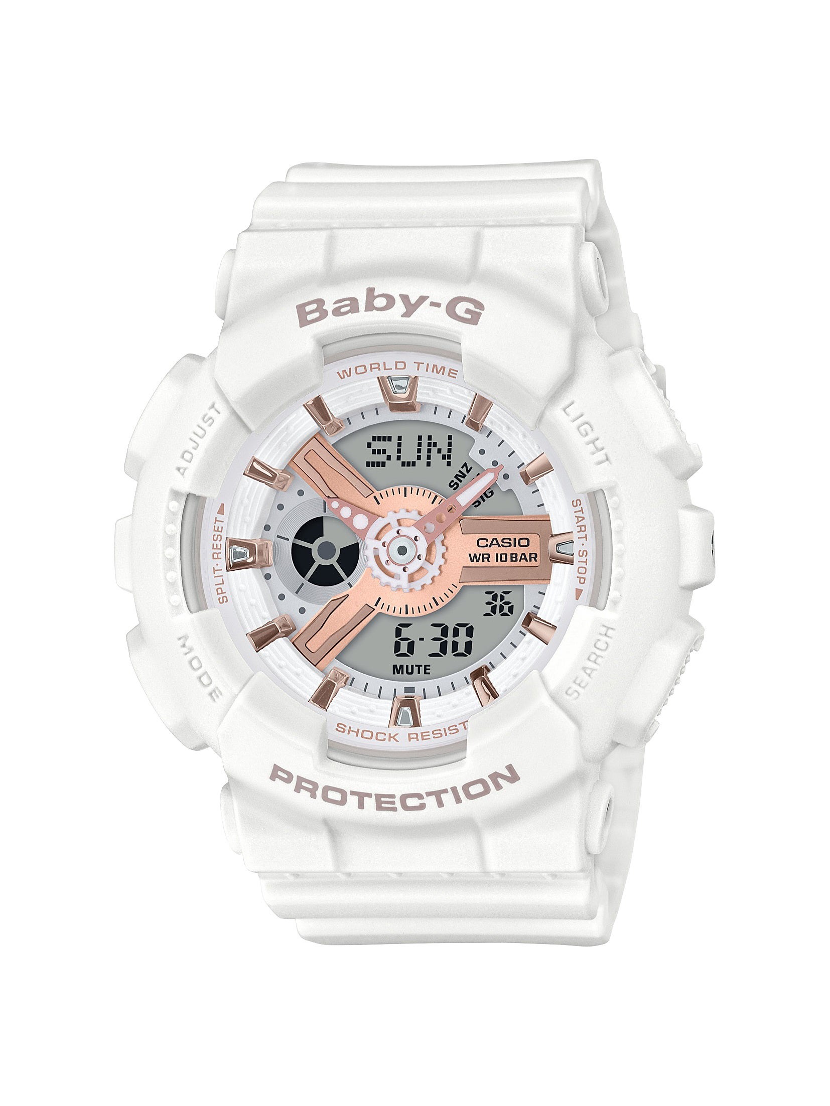 Ladies Baby-G Analog/Digital White Band Watch Rose Gold