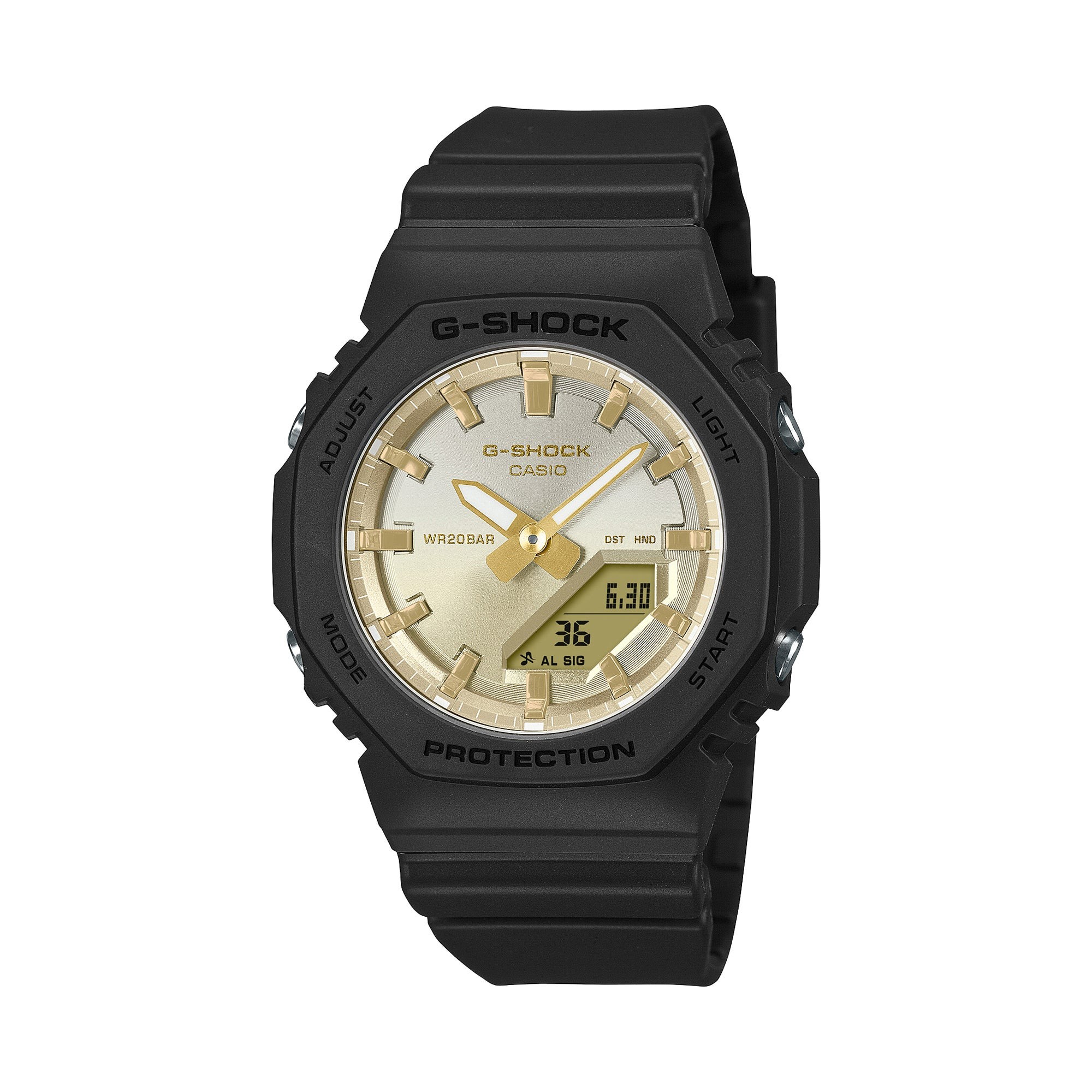 Ladies' Sunset Glow Ana/Digi Black Resin Watch, Gold Dial