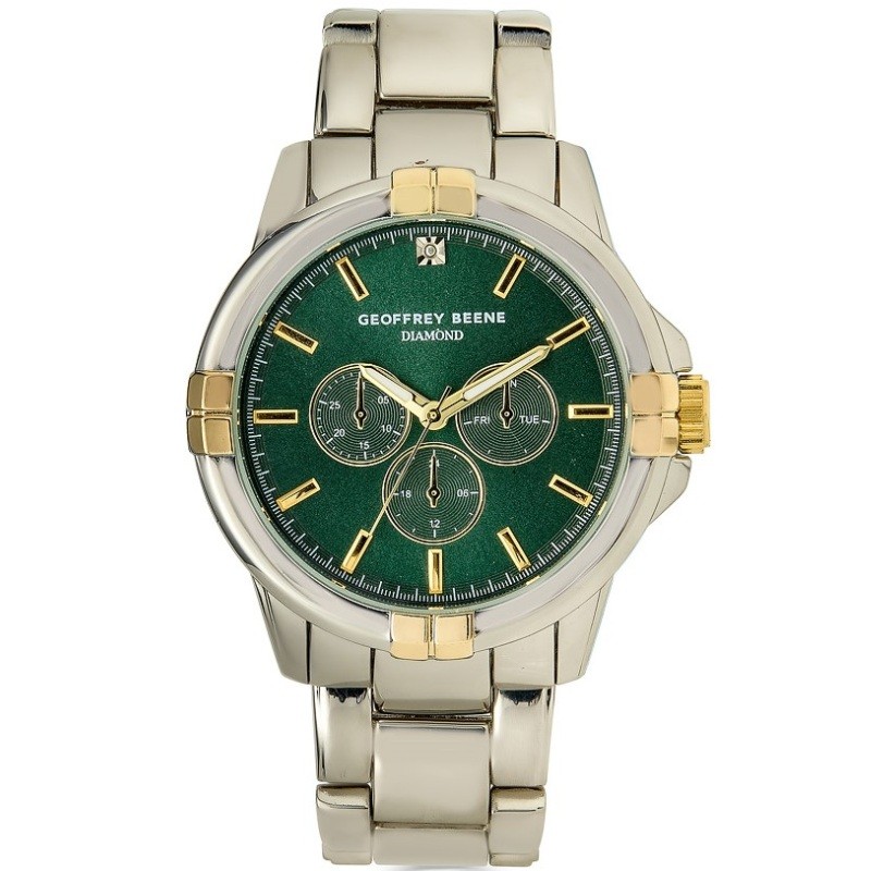 43mm Silver & Gold Tone Green Dial Genuine Diamond Bracelet Watch