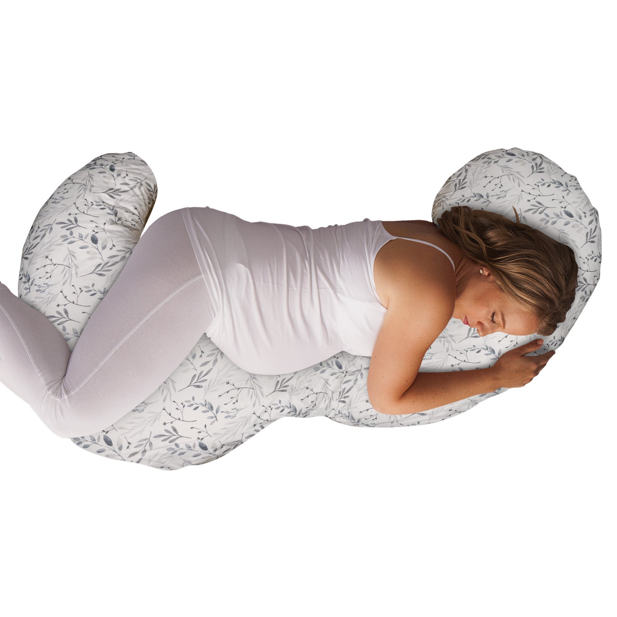 Boppy Total Body Pillow w/ Removable Pillow Cover Gray Scattered Leaves