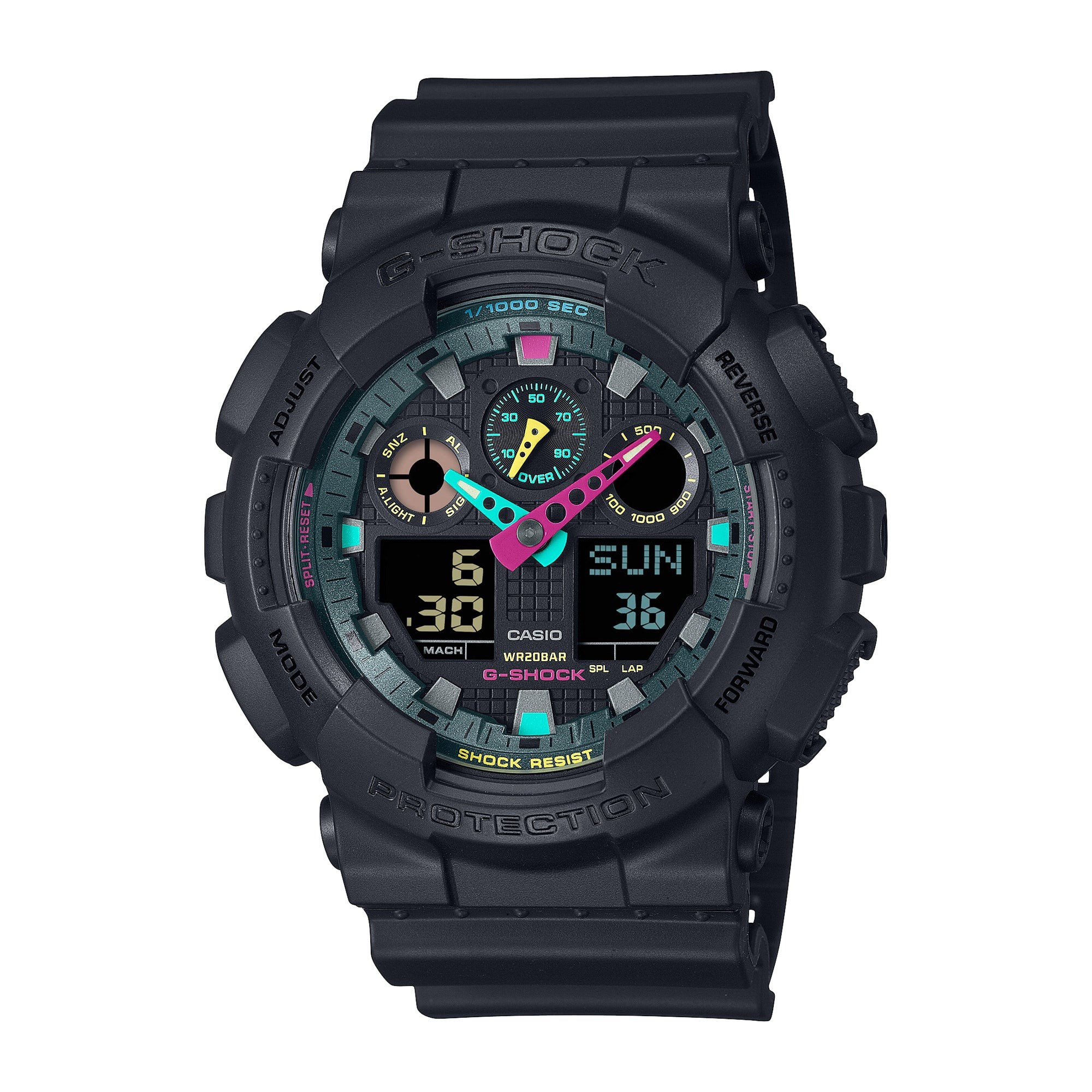 Men's GA-100 Black Resin Watch w/ Fluorescent Accents