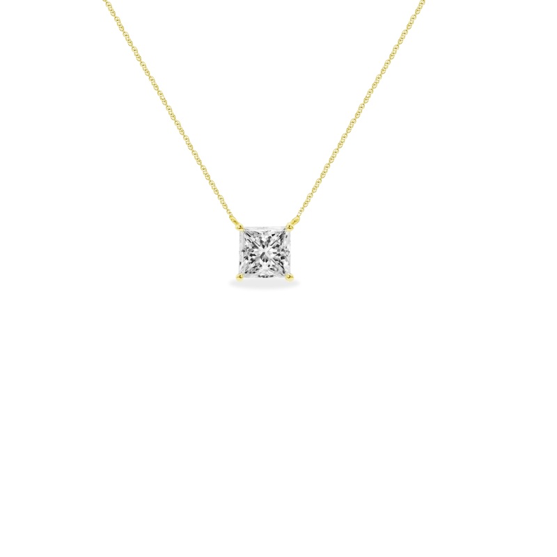 Princess Solitaire Necklace in 10K Yellow Gold