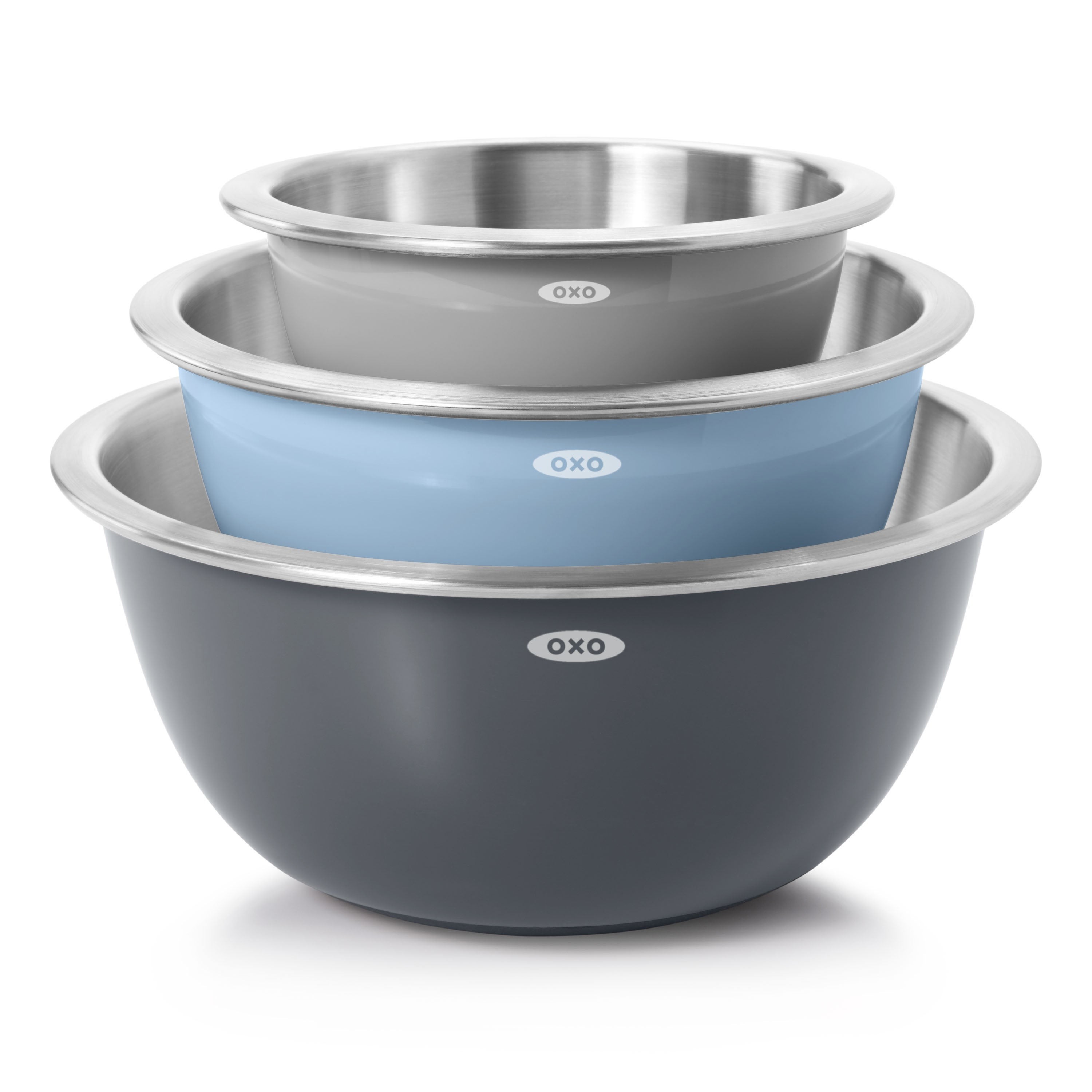 Good Grips 3pc Stainless Steel Mixing Bowl Set Gray/Blue