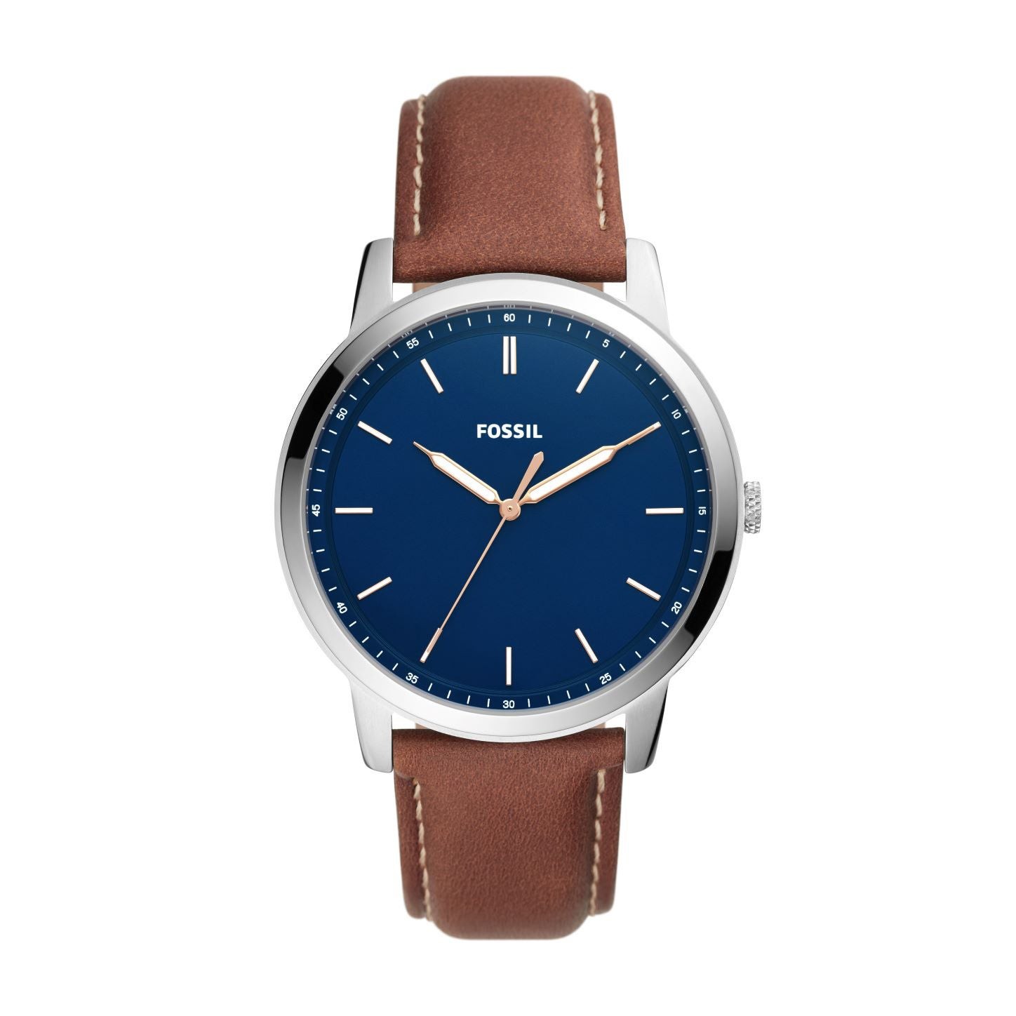 Mens Brown Leather Strap Watch Blue Dial