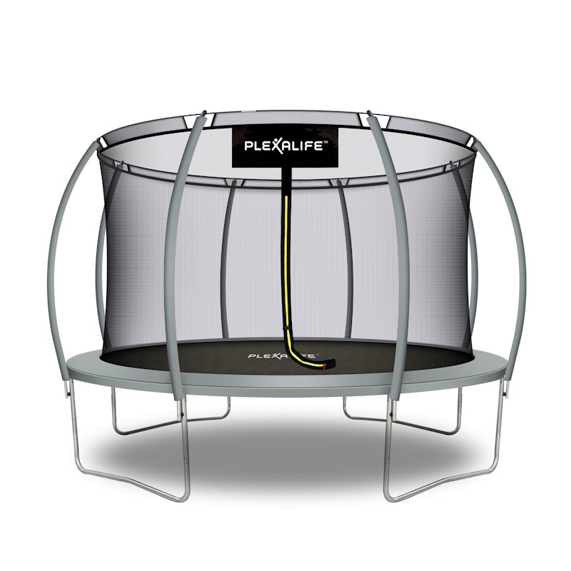 Plexalife Pumpkin Shaped Outdoor Trampoline Set with Safety Enclosure 14 FT in Grey