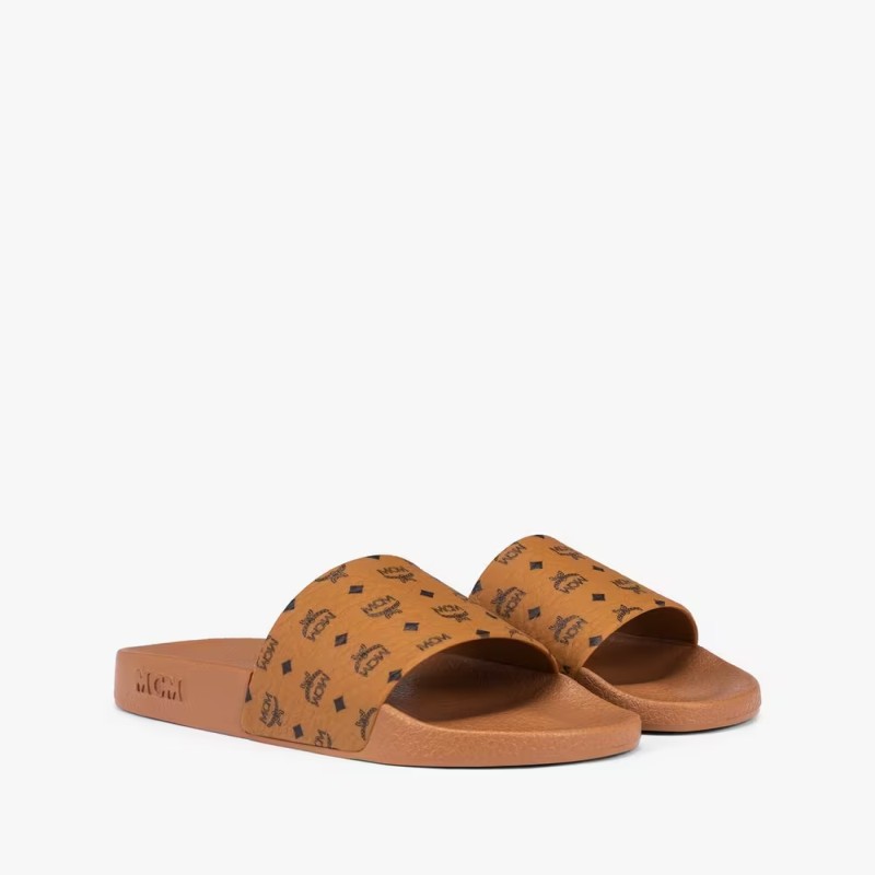 Men Cognac Monogram Print Slides - Size 46