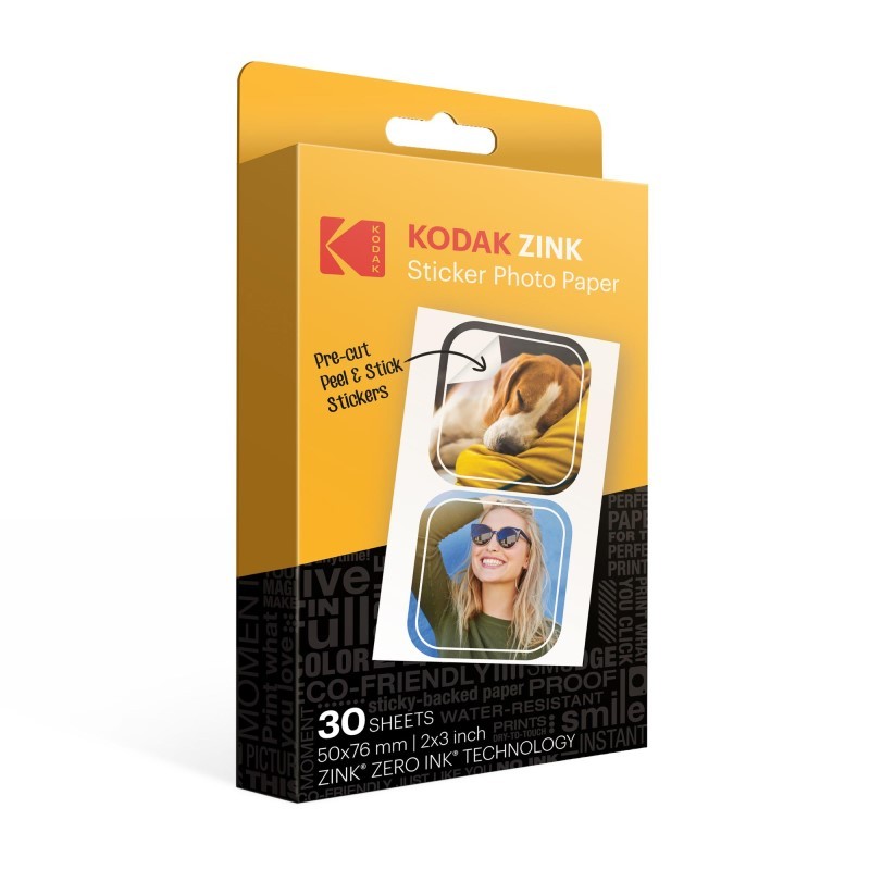 Premium Pre-Cut Sticker Zink Photo Paper 2x3" (30 Sheets) Compatible with Kodak Step Printer